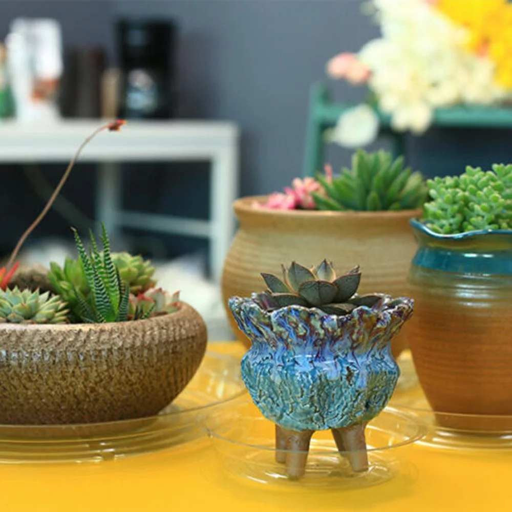 10pcs Garden Plant Saucer Drip Tray Round Pot Base Clear Snack Container PET