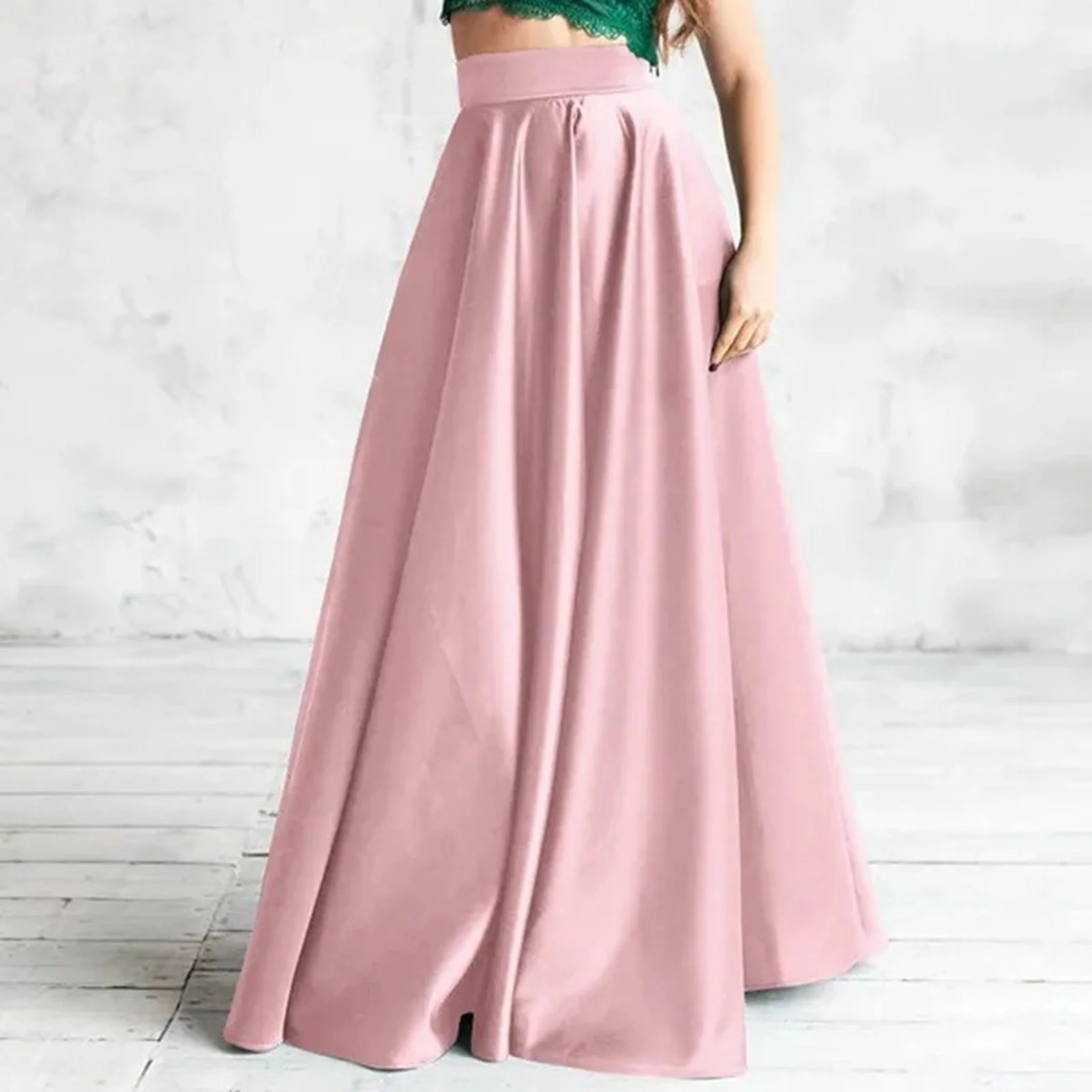 Winter Skater Skirt Women'S High Waisted Evening Satin Casual Loose A Line Extra Long Skirt Skirt Sets Women 2 Piece Outfits Sexy