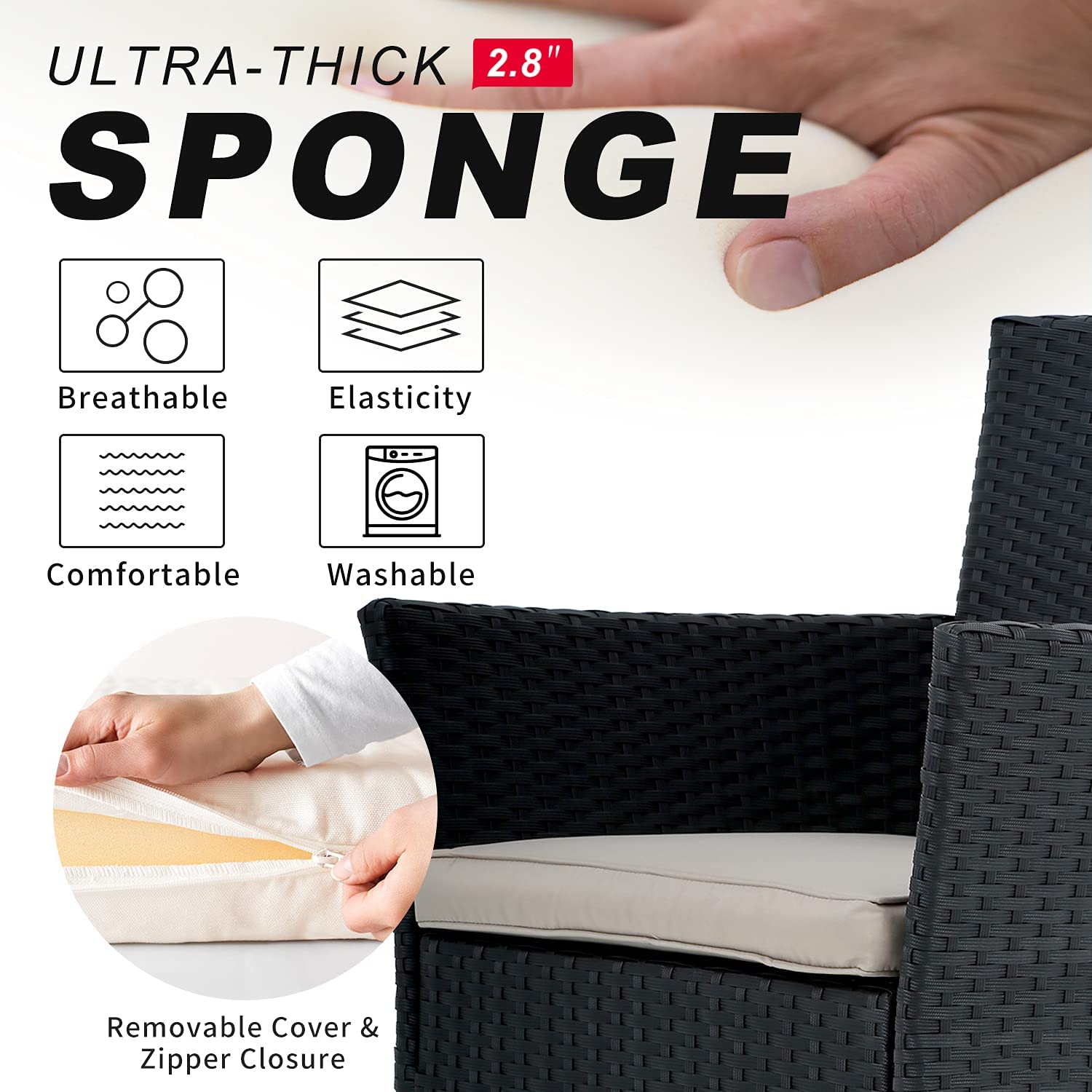 Dina Patio Furniture Set 4 Pieces Outdoor Couch Patio Dining Conversation Set Rattan Chairs Wicker Sofa with Tempered Glass Table for Porch Backyard Lawn Pool(Black)