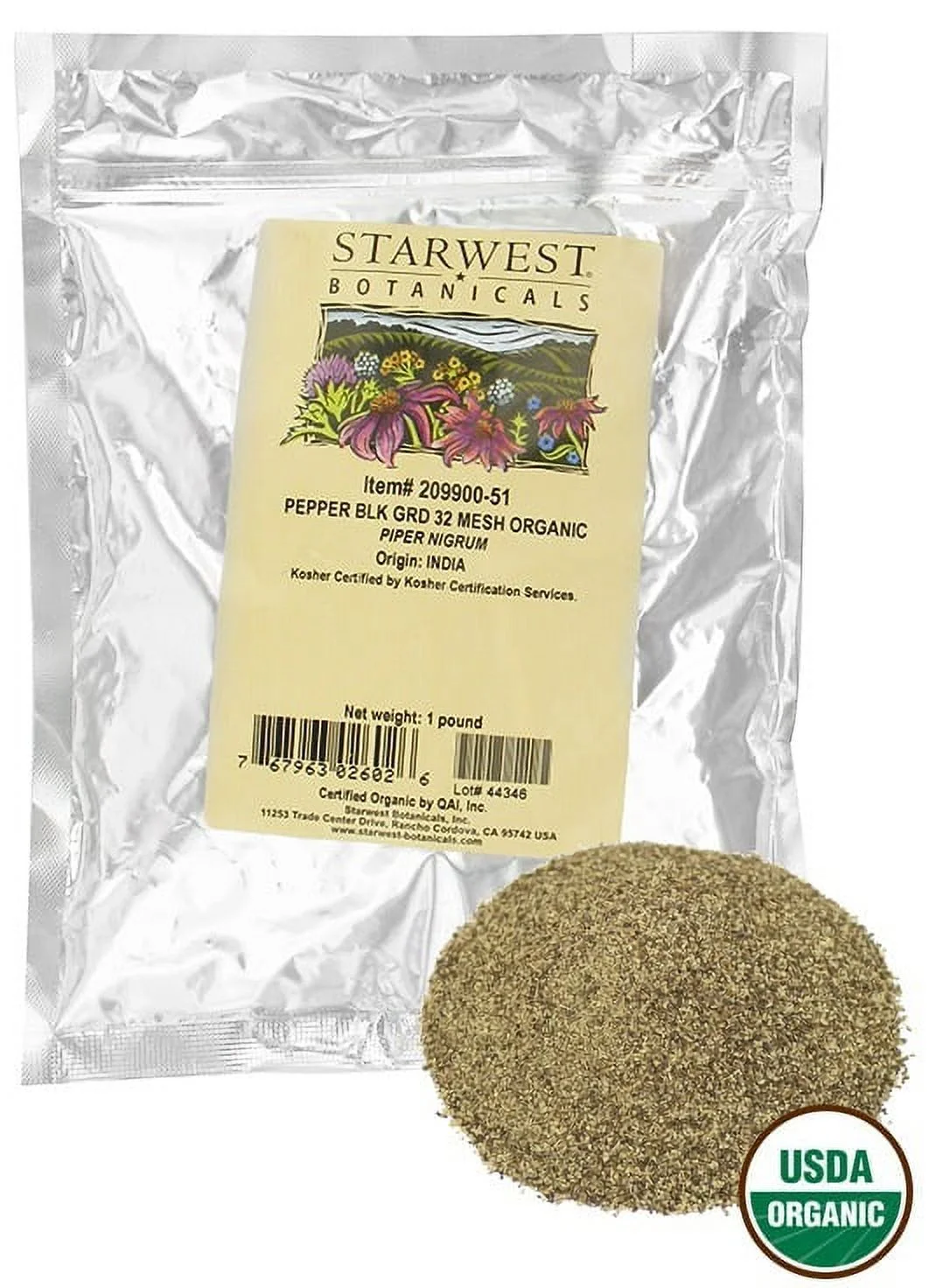 Starwest Botanicals - Bulk Black Pepper Medium Grind Organic - 1 lb.