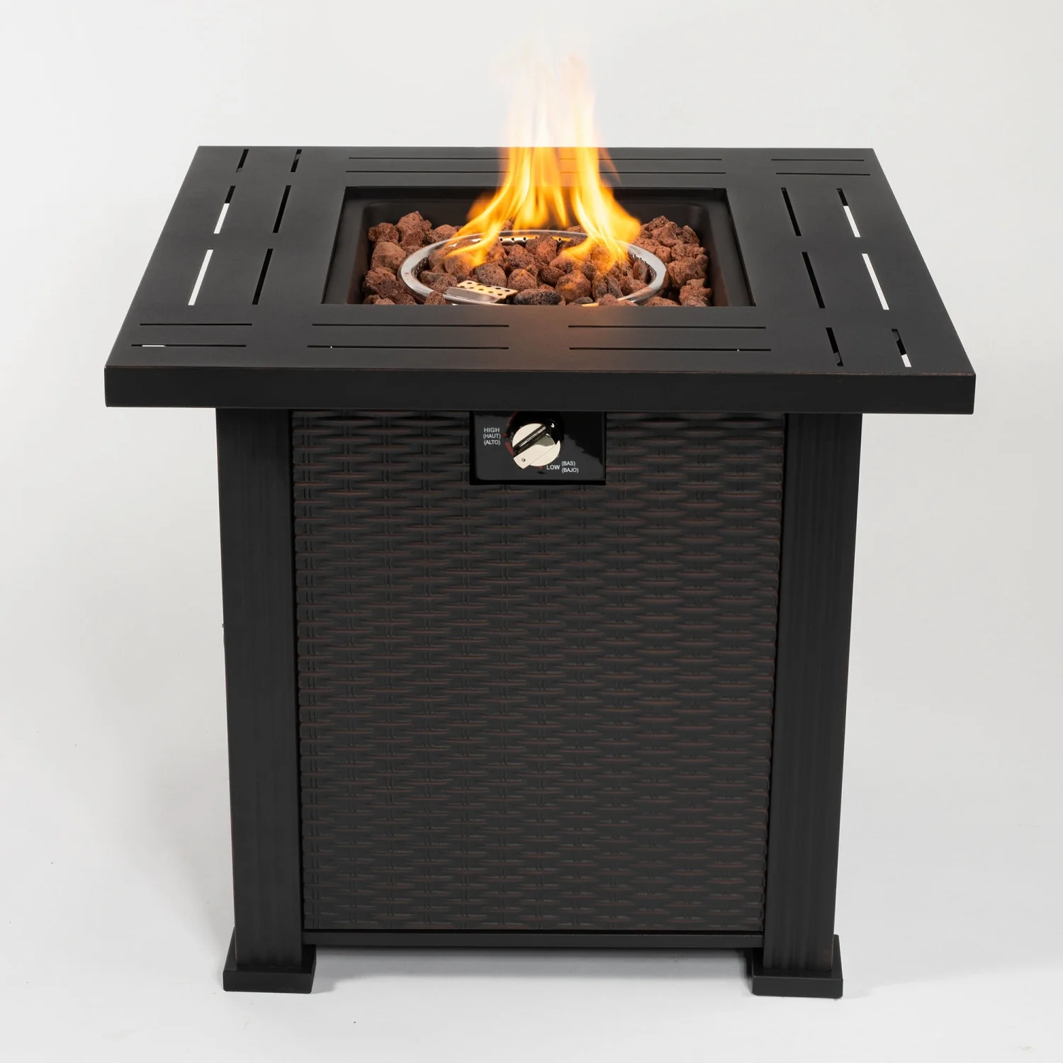 Stylish and Modern 28-Inch Square Fire Pit Table for Cozy Outdoor Gatherings  Relaxation  and Entertaining with Unique and Contemporary Design
