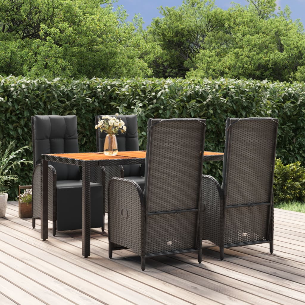 Anself 5 Piece Patio Dining Set with Cushions Black Poly Rattan
