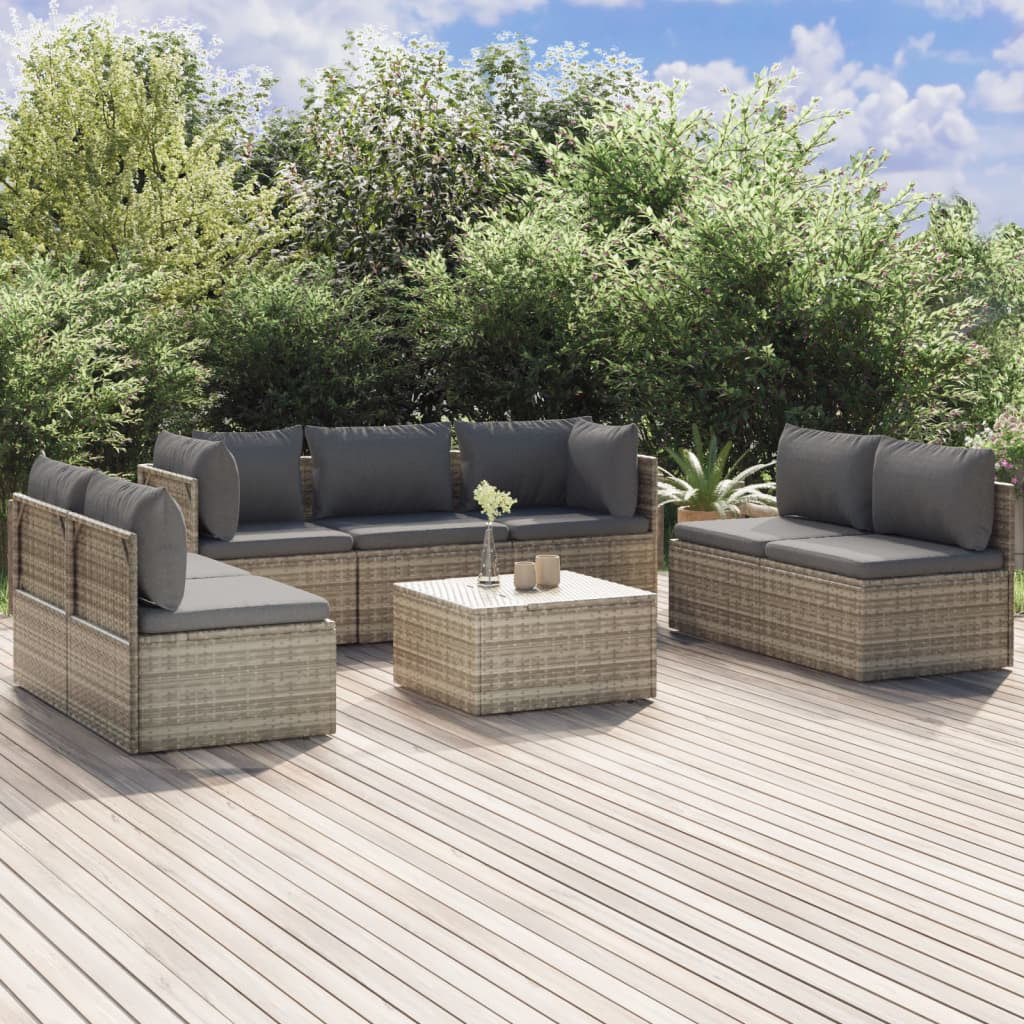 Anself 8 Piece Patio Set with Cushions Gray Poly Rattan