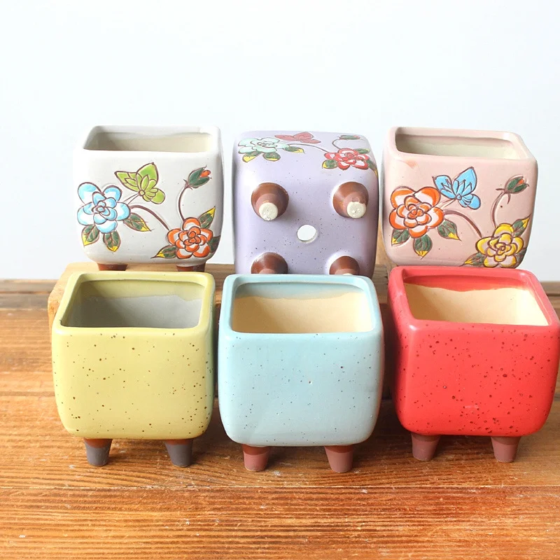 Hand-Painted Ceramic Succulent Planter - Tabletop Plant Pot