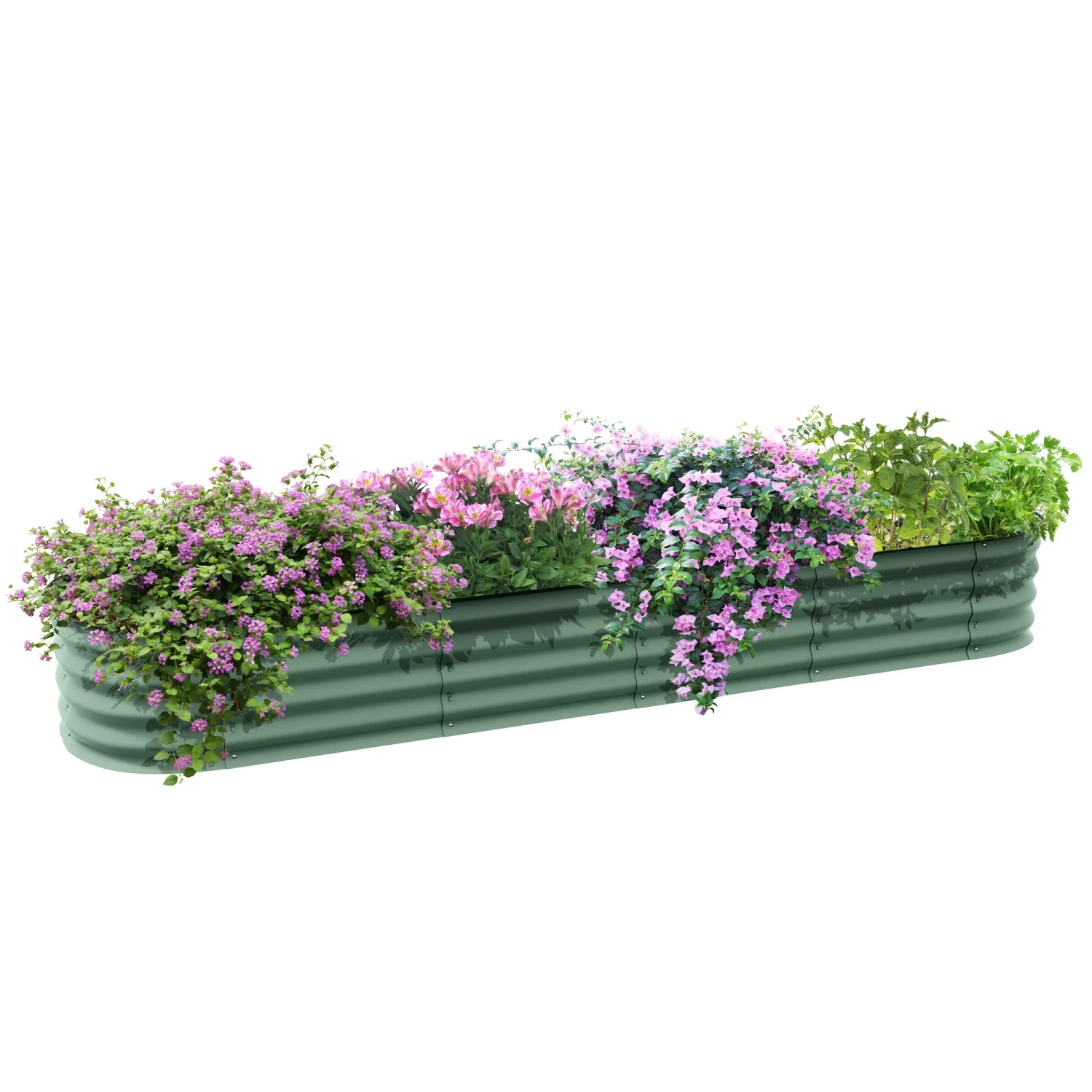 LEIYEHOOM 7.9‘ x 2‘ x 1‘ Galvanized Raised Garden Bed Kit  Outdoor Metal Elevated Planter Box with Safety Edging  Easy DIY Stock Tank for Growing Flowers  Herbs & Vegetables  Green