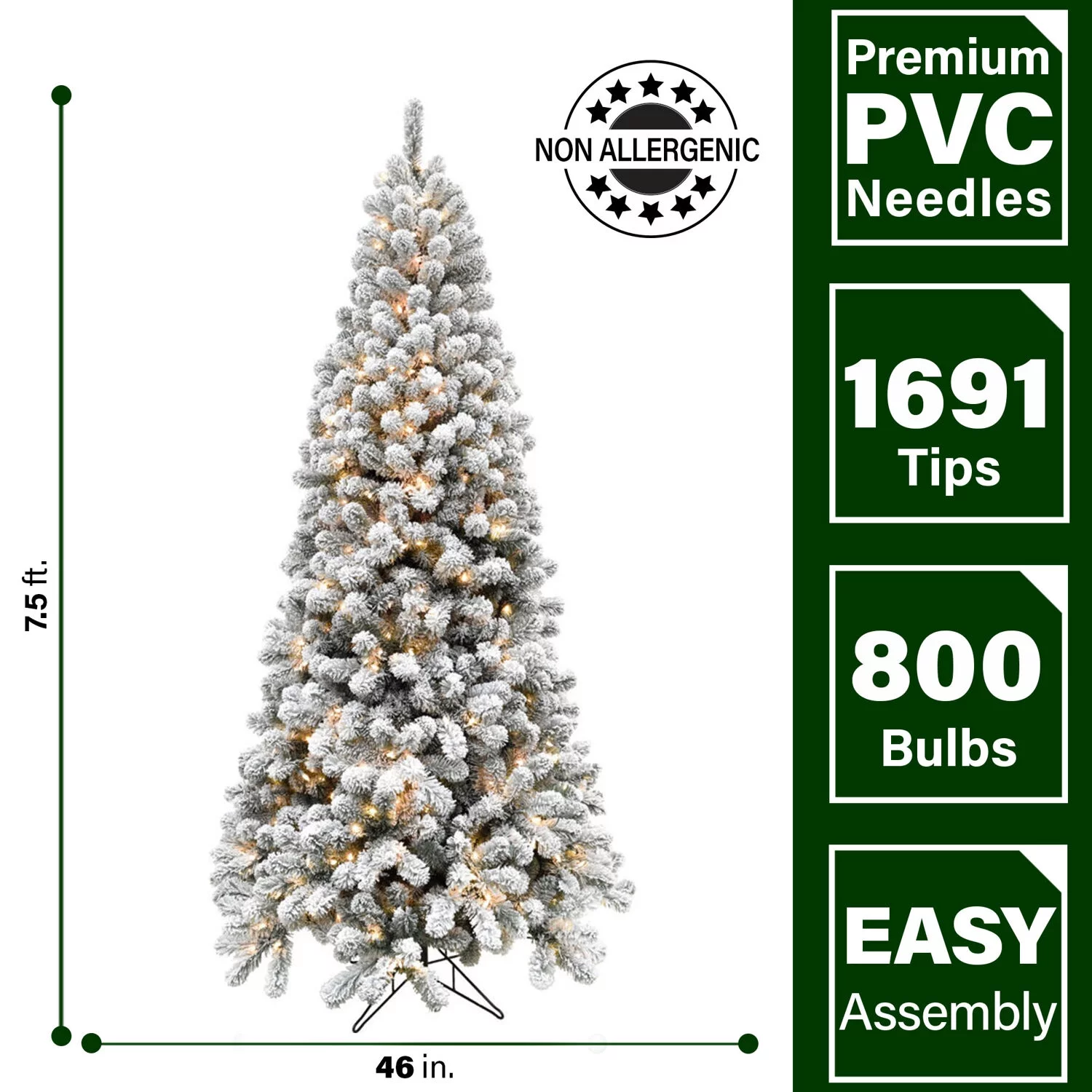 Fraser Hill Farm Silverton Fir Snowy Christmas Tree, 7.5 Feet Tall | Holiday Decoration for the Home | Artificial Flocked Tree Includes Smart Clear Lights with Easy to Connect Features | FFSF075-3SN