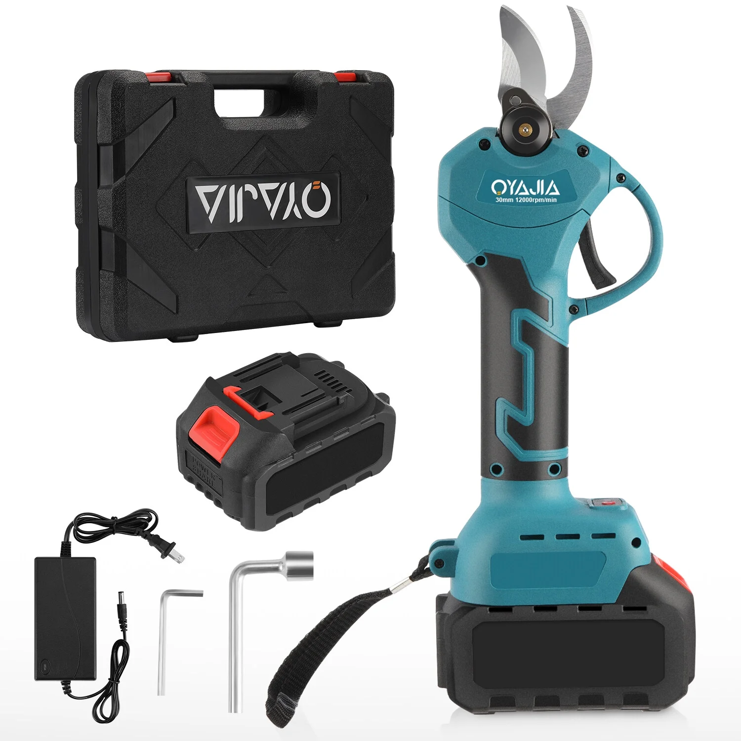 Electric Pruning Shears, Professional Cordless Electric Pruning Battery Powered, Tree Branch Pruner with 2 PCS Rechargeable 3000 mAh Lithium Battery, 1.2 Inch (30mm) Cutting Diameter