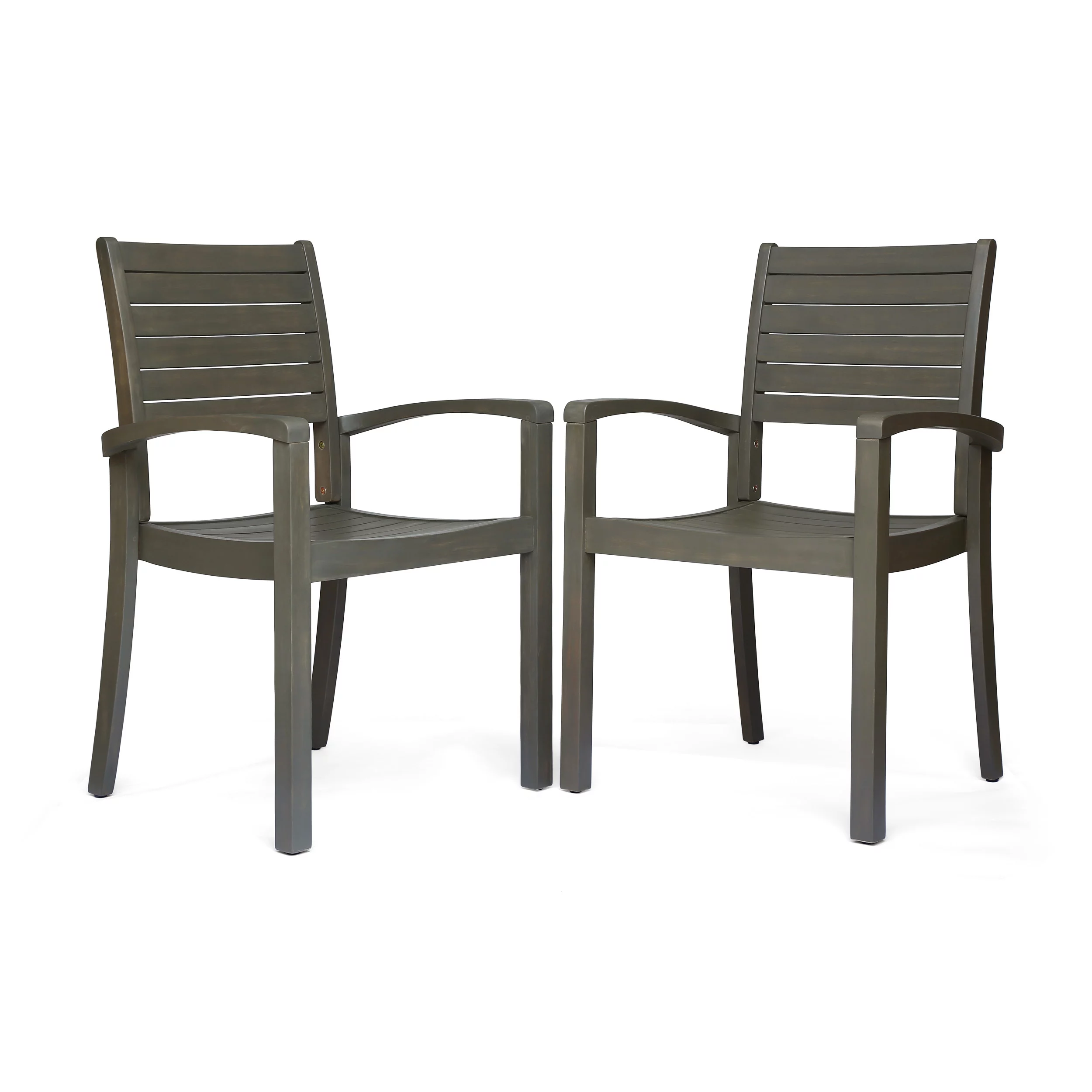 GDF Studio Lileas Outdoor Acacia Wood Dining Chairs, Set of 2, Gray