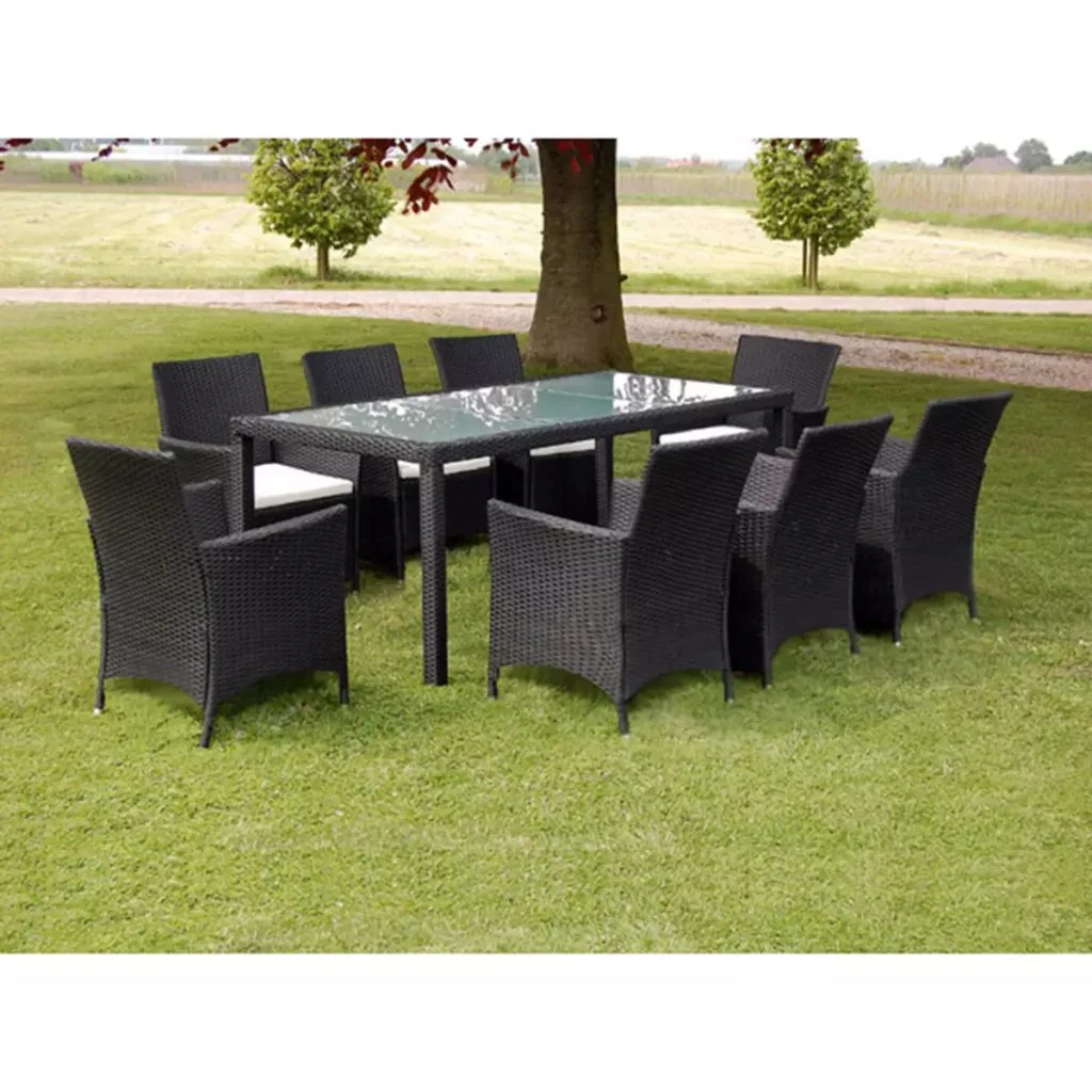 Suzicca 9 Piece  Dining Set with Cushions Poly Rattan Black