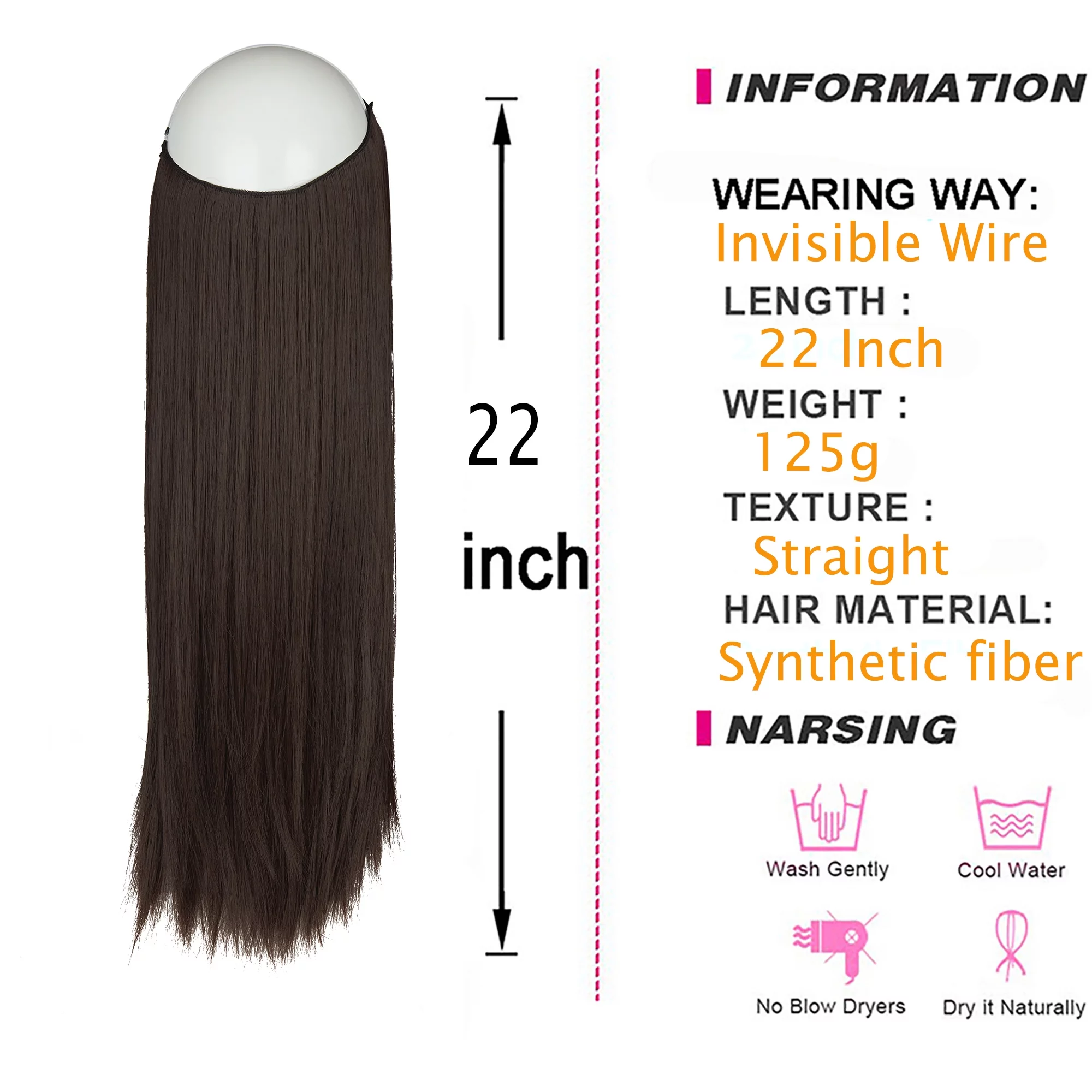 Youloveit 22Inchs Straight Miracle Translucent Invisible Wire Wire Hidden Extensions Fish Line on Synthetic Straight Hair Extensions Hairpieces No Clip (Dirty Blonde - 18H613)