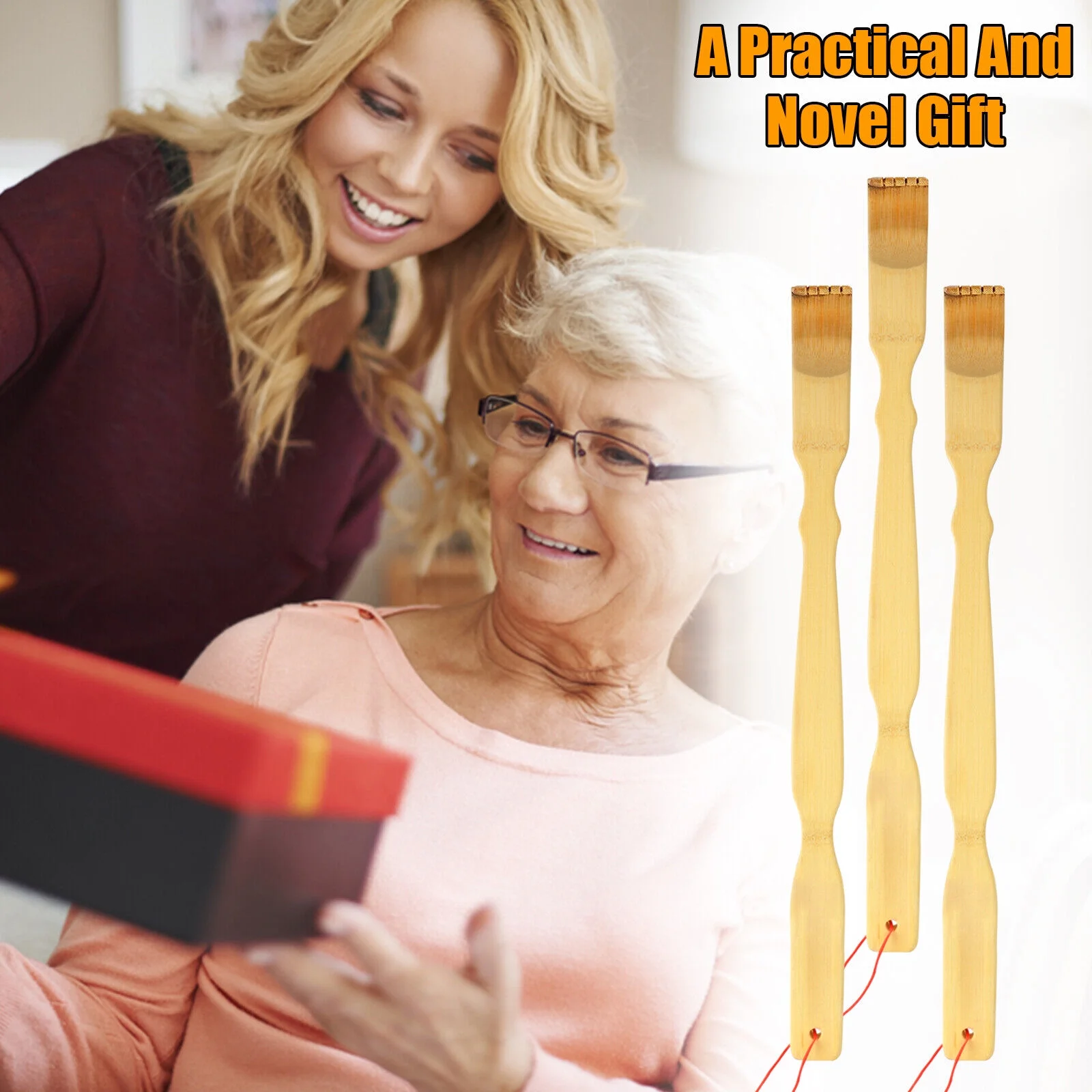 3X Natural Bamboo Wooden Tickling Rake Back Scratcher Pick Itch Relief Tool Gift