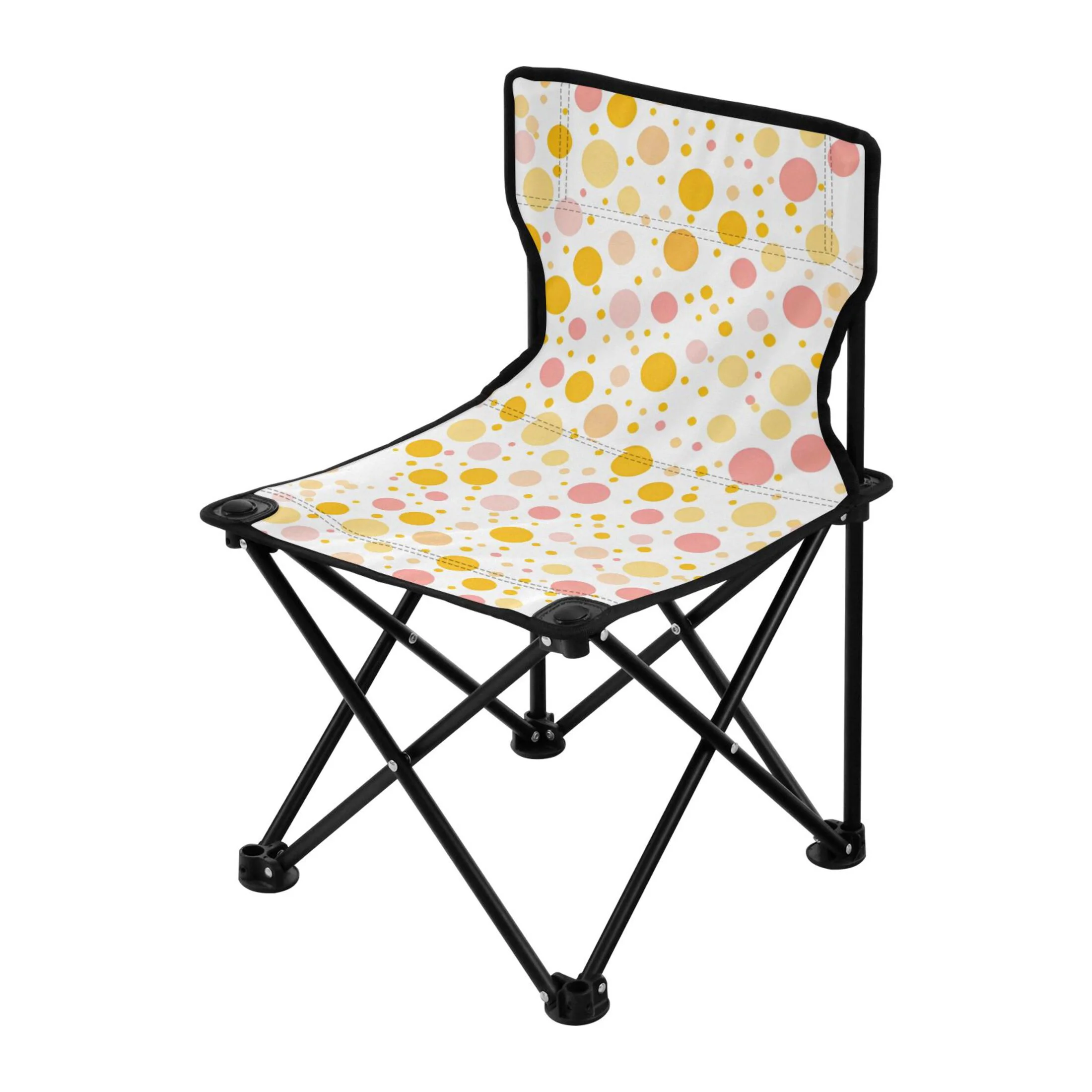 Pink and Yellow Polka Dots Portable Camping Chair Outdoor Folding Beach Chair Fishing Chair Lawn Chair with Carry Bag Support to 220LBS