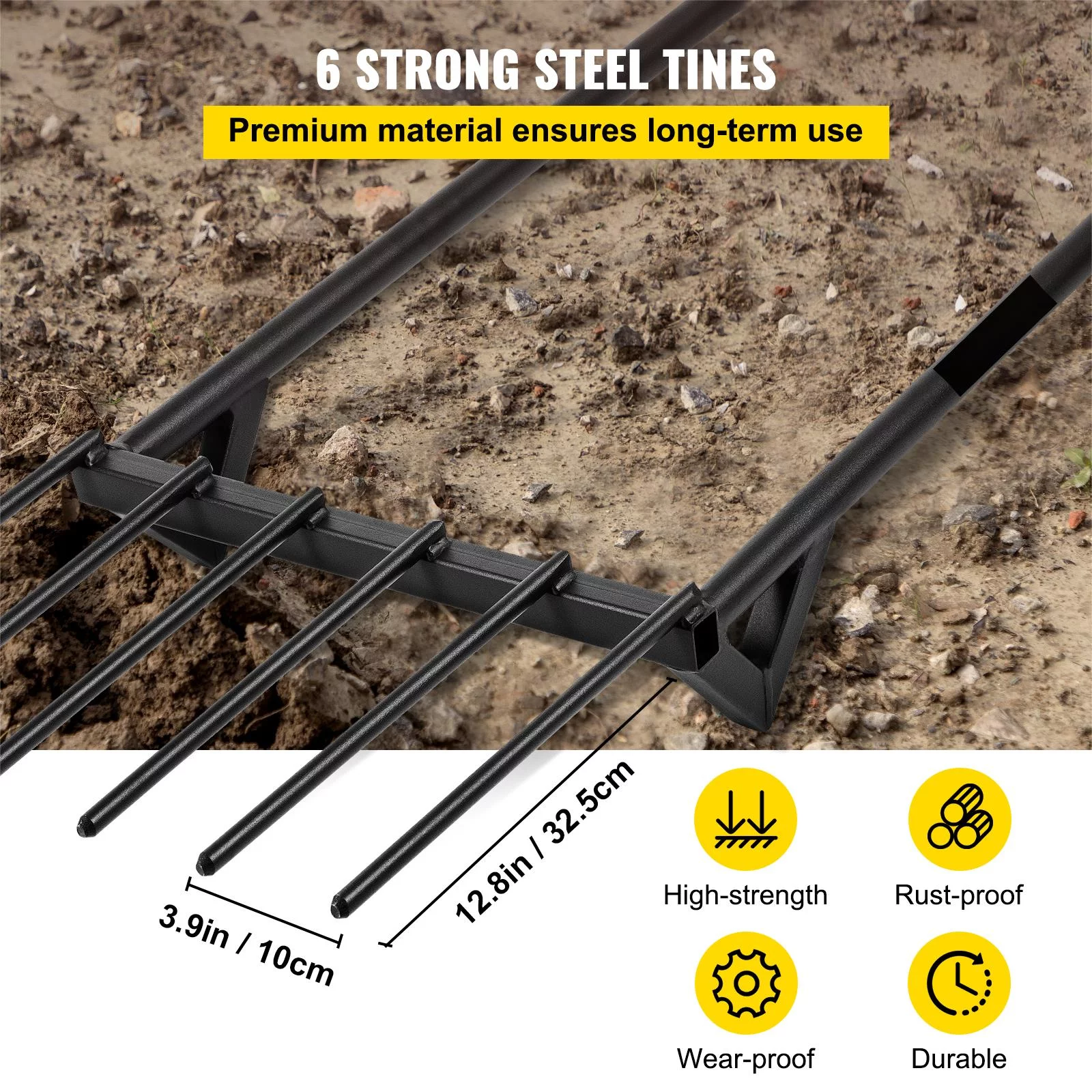 BENTISM Broadfork Cultivating Tool Broad Fork 6 Steel Tines 45in for Gardening