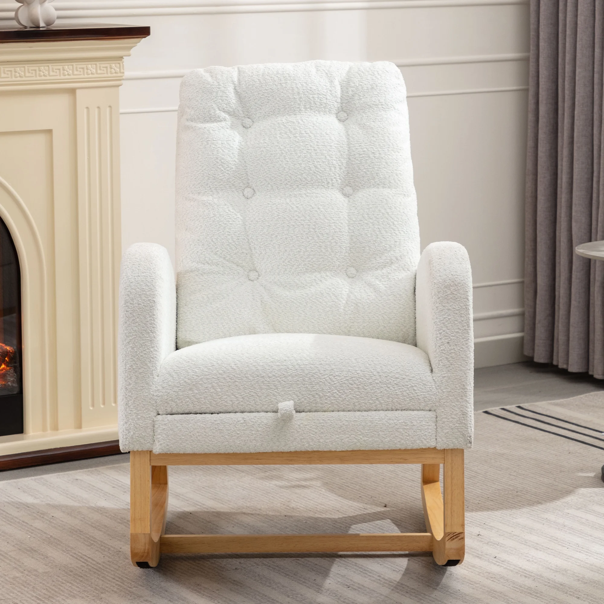 High back wooden Rocking chair Bedroom Living Room Living Space White 26.77D X 38.36W X 39.76H inches
