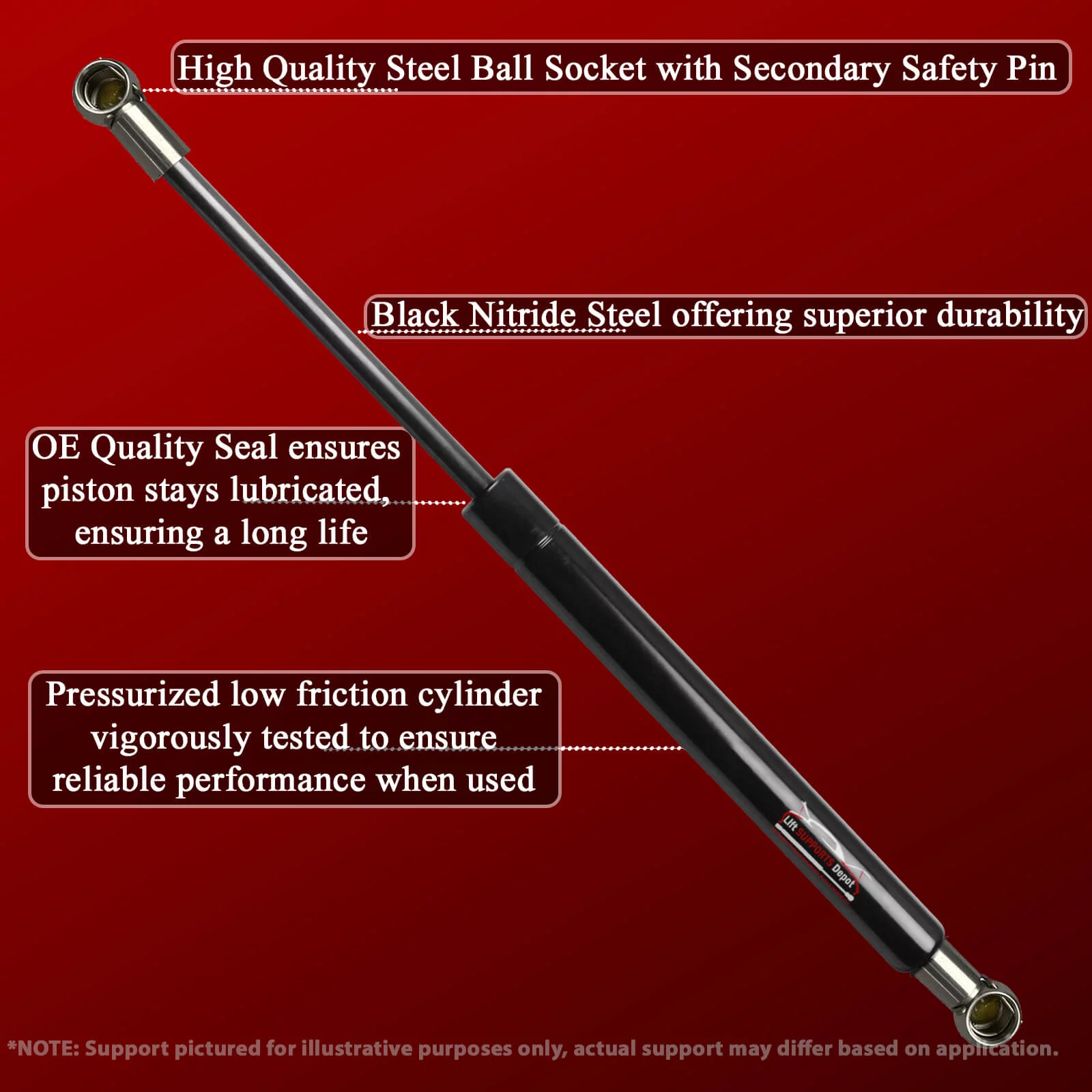 Qty 2 10Mm Steel Socket End Lift Supports 27 Inch Extended 260Lbs. Gas Shock - Lift Supports Depot ST270M260M10-a