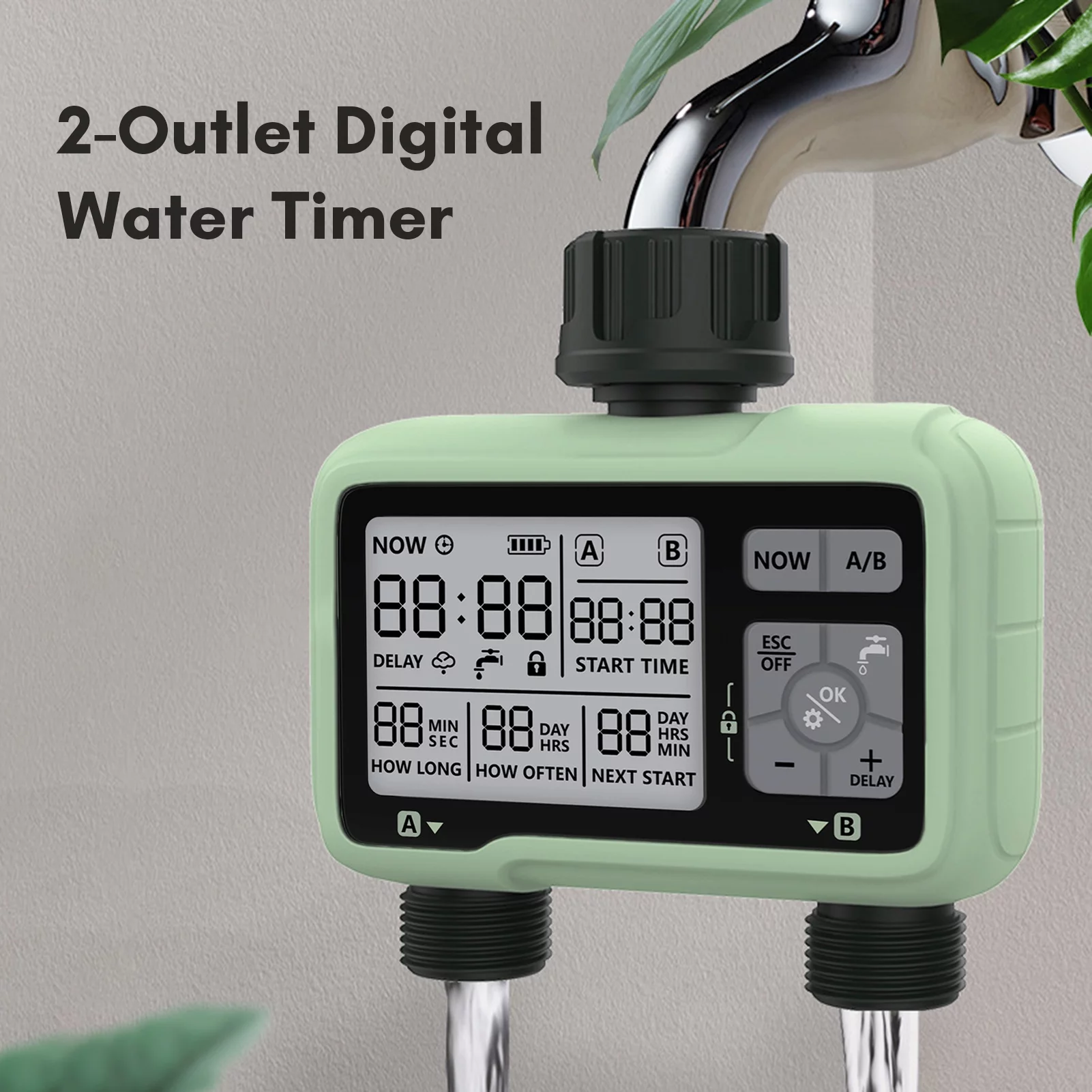 Irrigation ,Sprinkler With Waterproof Sprinkler Ipx5 Waterproof With Lcd Sprinkler Display 2-outlet Display 2-outlet Ipx5