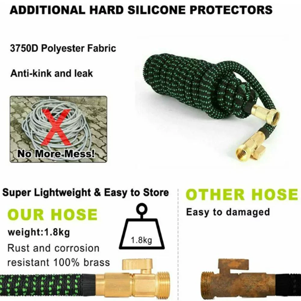 Expandable Garden Water Hose 50 ft, Heavy Duty Stronger Flexible Deluxe w/8 Spray functions ( Green )