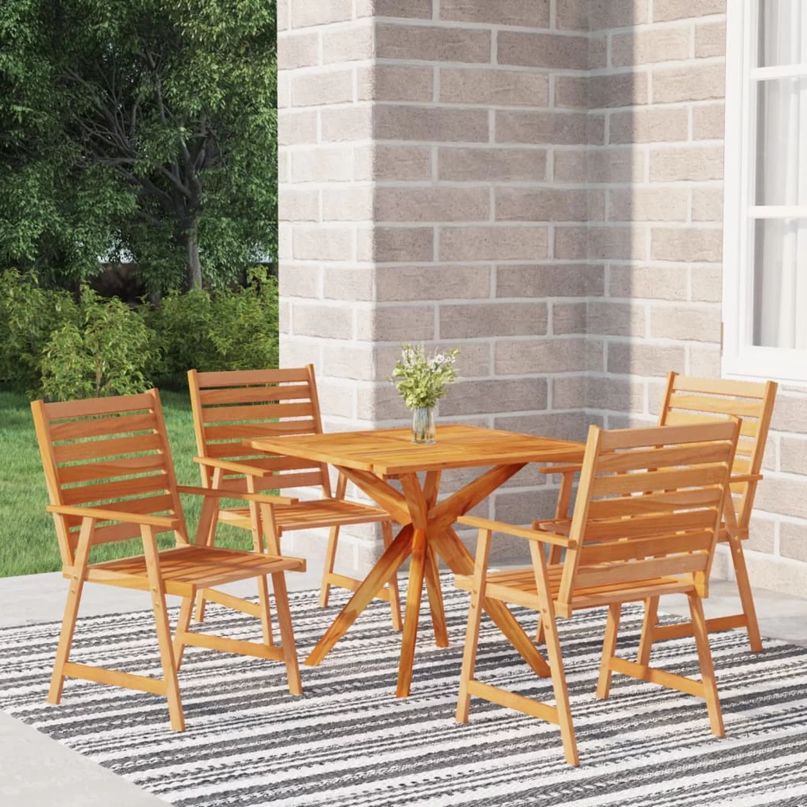 Anself 5 Piece Patio Dining Set Acacia Wood Table and 4 Chairs Slatted  Dining Set for Garden, Lawn, Courtyard, Balcony