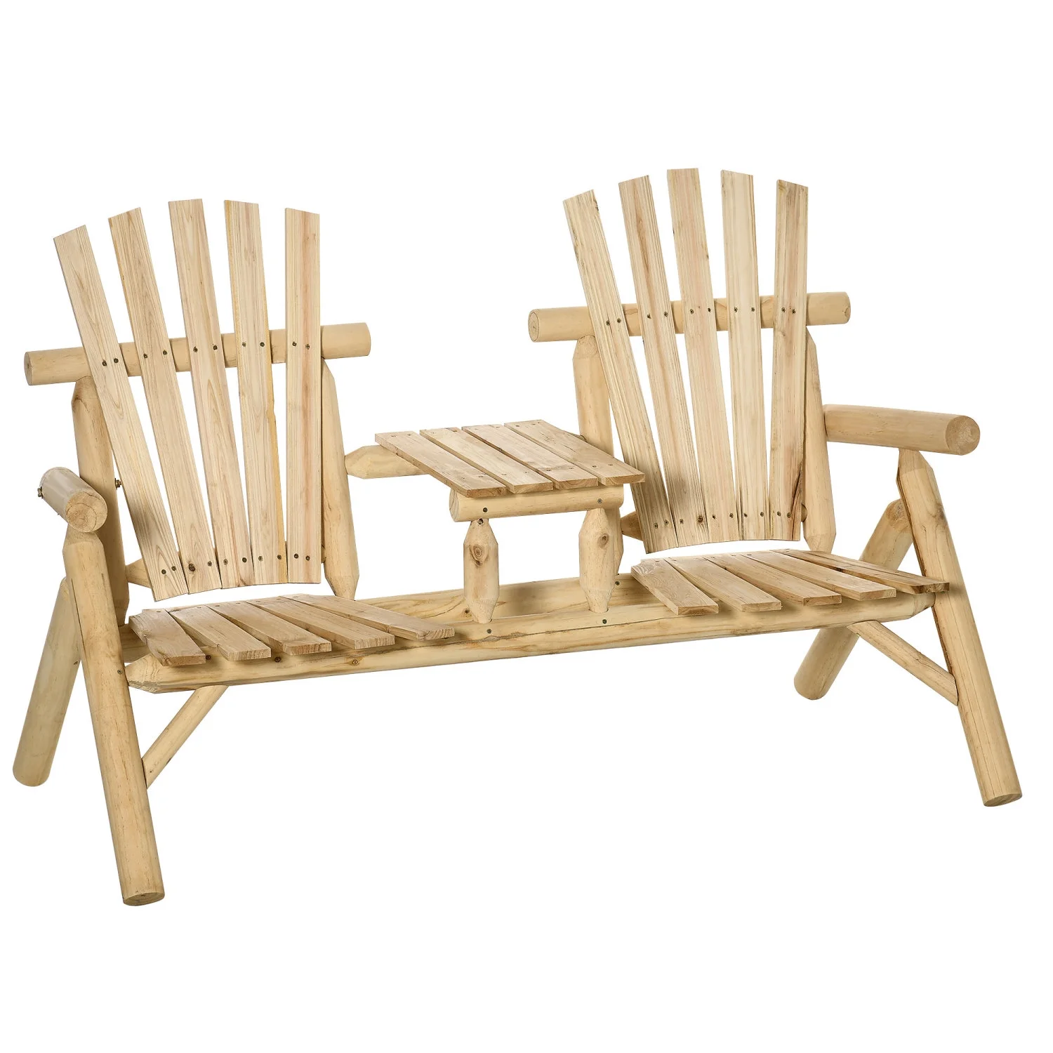 LEIYEHOOM 2-Seat Wooden Adirondack Chair  Patio Bench with   Outdoor Loveseat Fire Pit Chair for Porch  Backyard  Deck  Natural