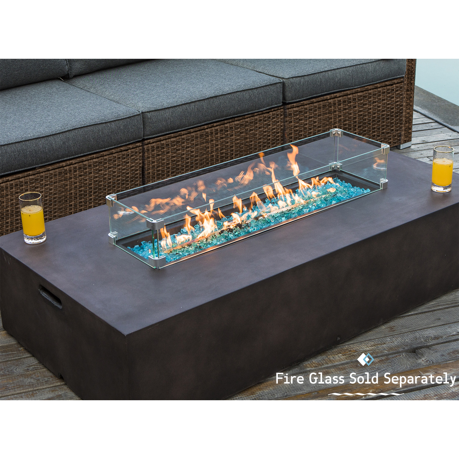 COSIEST 8 Piece Outdoor Chocolate Brown Wicker Sectional Sofa, Fire Pit Table