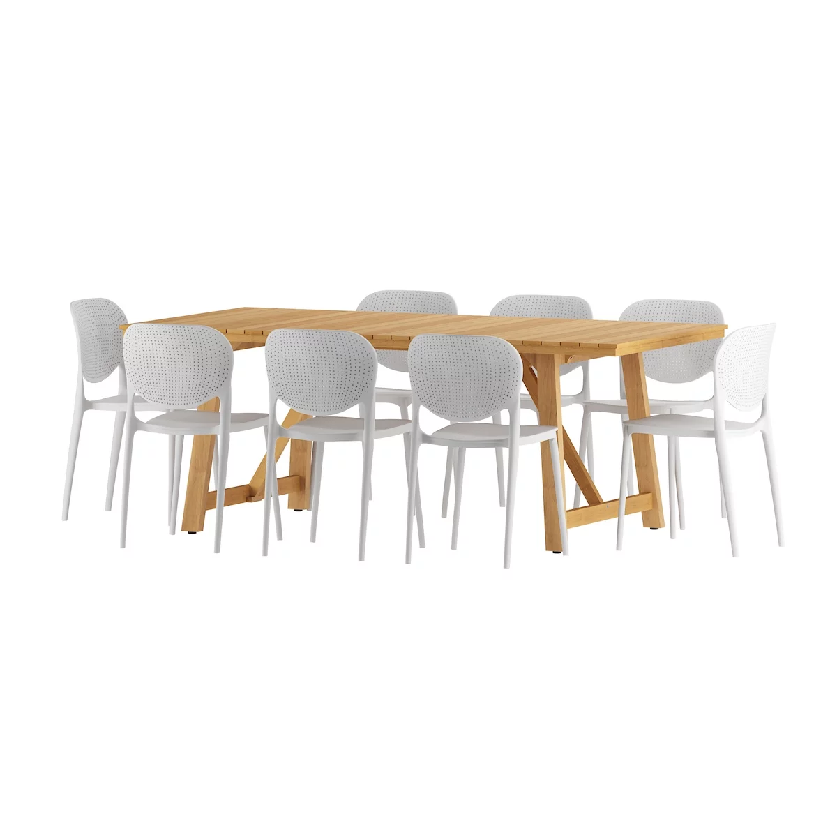 Amazonia Dalai 9- Piece Teak Wood Outdoor Dining Set White