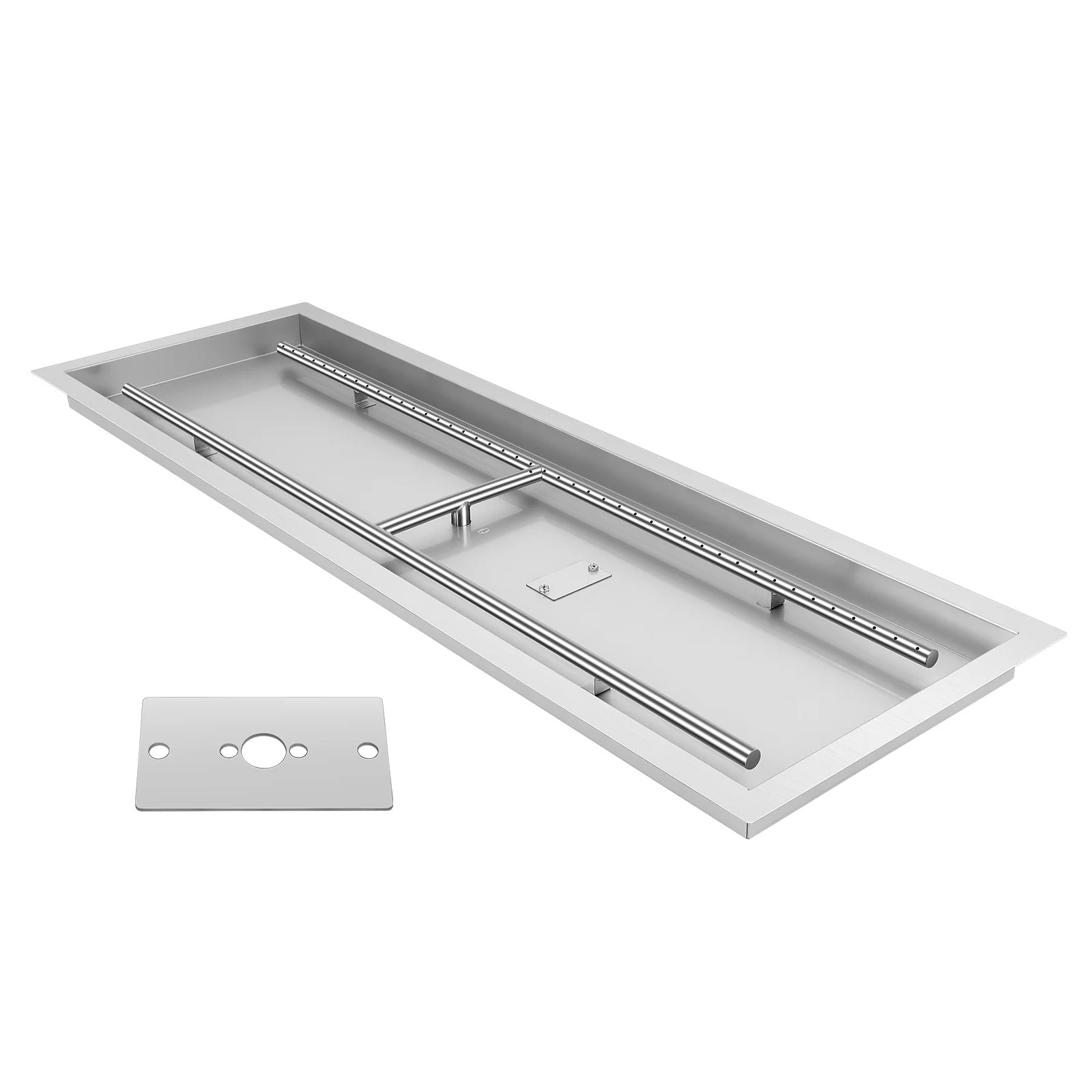 Olenyer 48 * 14 Inch Rectangular Drop-in Fire Pit Pan, Use Natural Gas & Propane, 304 Stainless Steel Fire Pit Pan with H Burner for Outdoor and Indoor Fireplace…