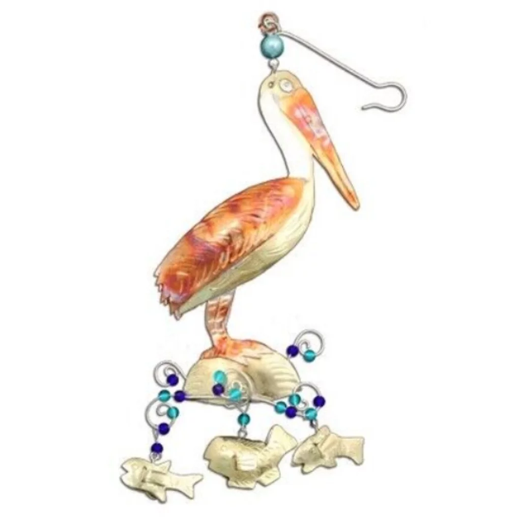Pelican on the Beach Metal Christmas Ornament 5.25 Inch Fair Trade Multicolor