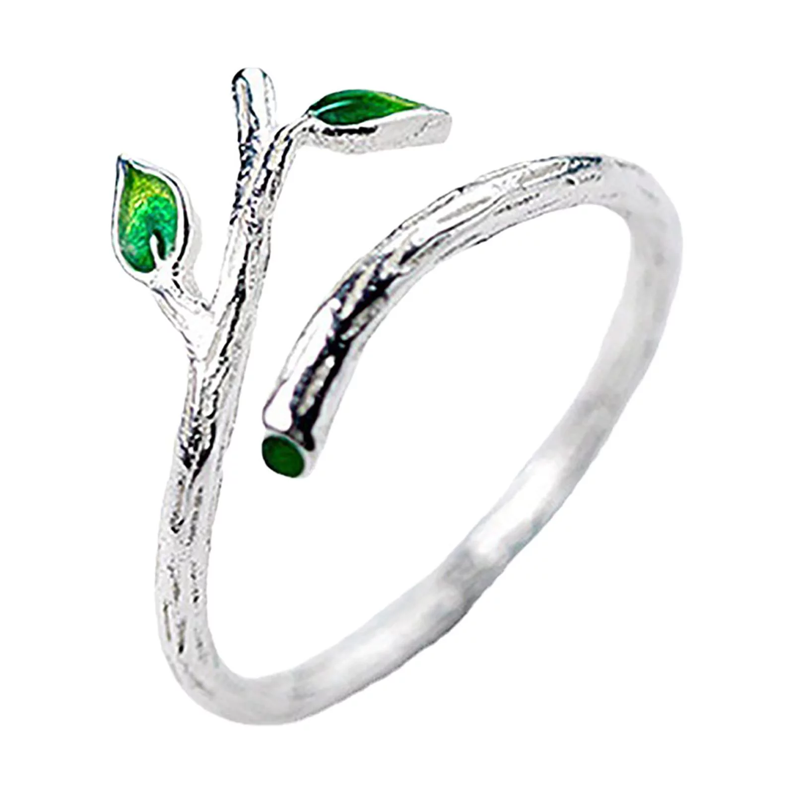 XZZjjl Sterling Silver Rings Round Shape Fashionable Nature Branch Leaves Ring Opening Adjustable Ring Jewelry
