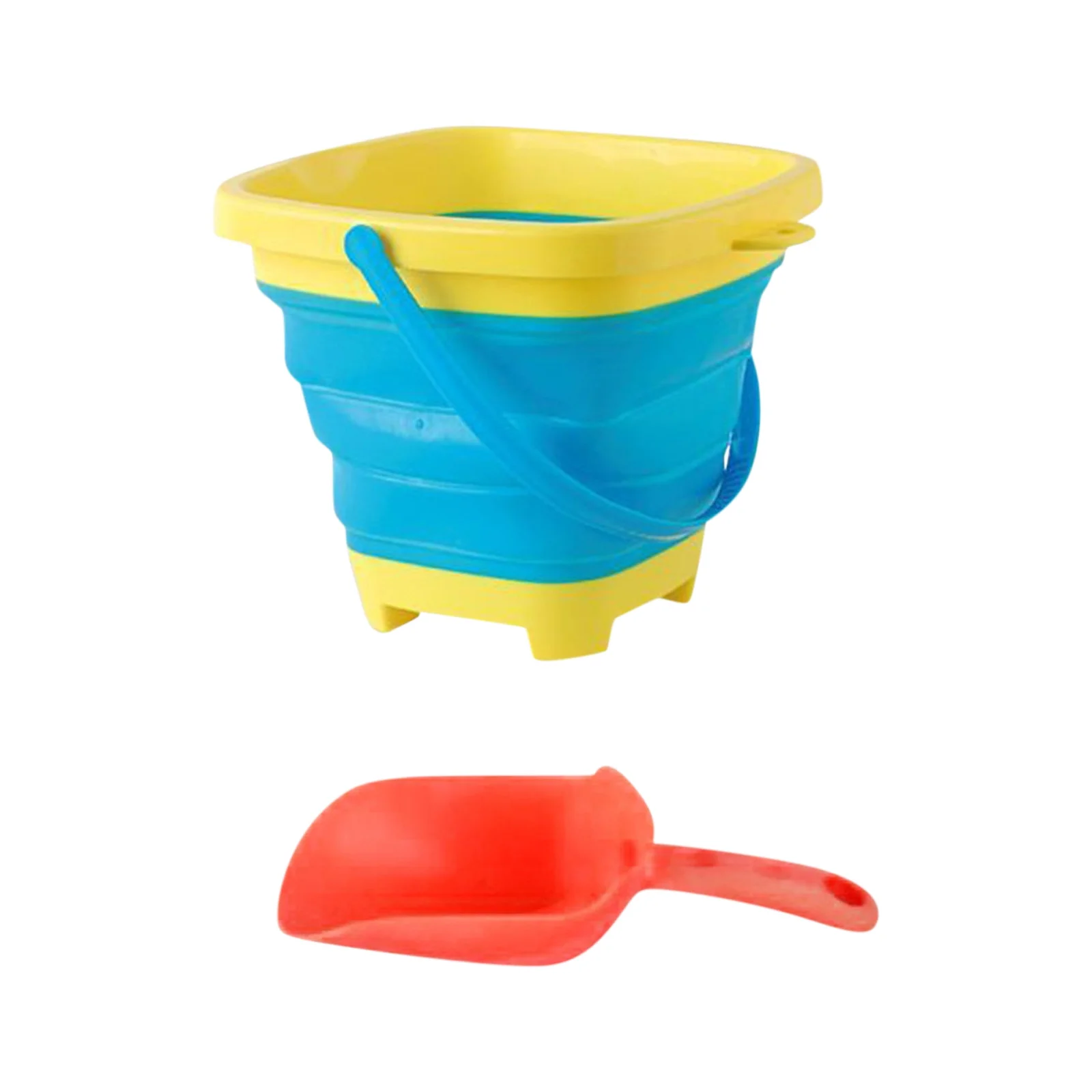 Tinyansi 1 PC Foldable Buckets With 1 Shovels Sand Bucket Water Bucket Sandbox Square Summer Party Foldable Pail Bucket Silicone Bucket Kids Beach Toys Travel, Three Colors Options