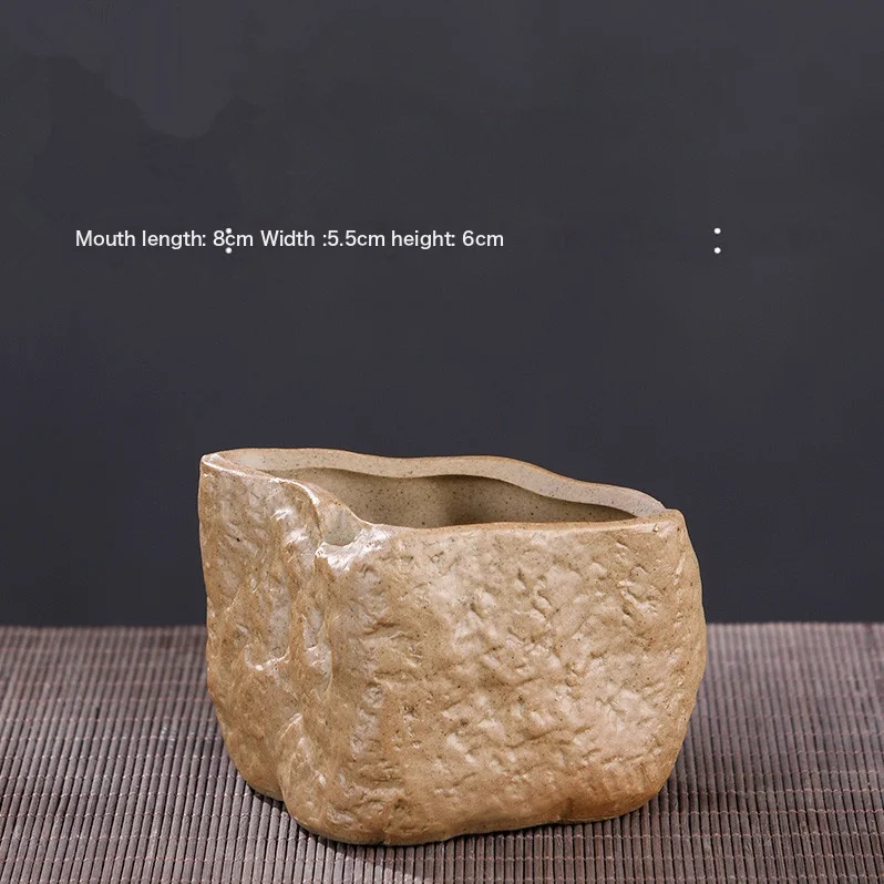 Rough Ceramic Small Stone Succulent Plant Ceramic Flower Pot Retro And Simple New Suite New Set Combined Potting With Holes 1 Coarse Pottery Medium Stone Ceramic