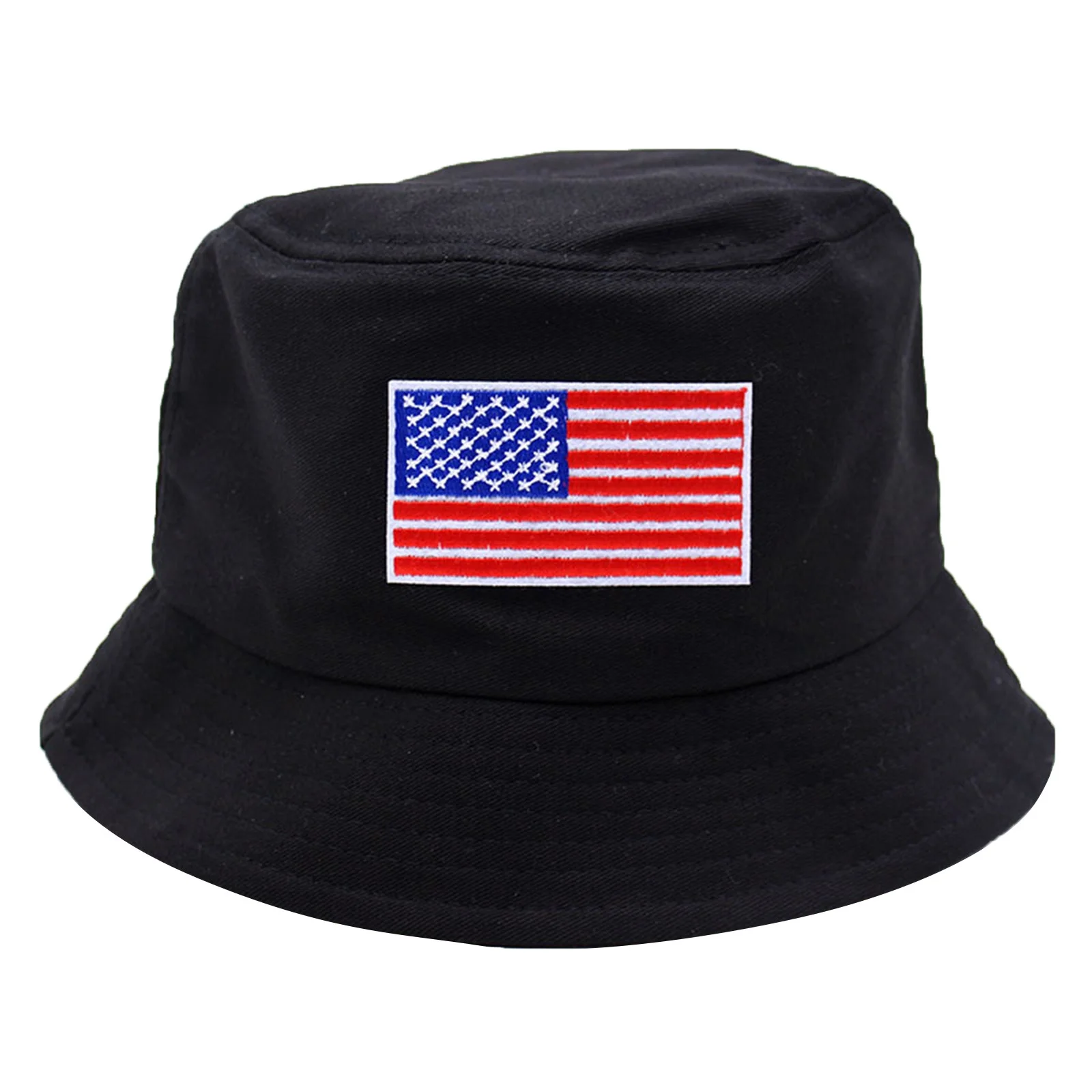 Black Bucket Hat Mens And Womens Summer Fashion Casual Sun Protection Shade American Flag Stars And Stripes Go Out To Play Fisherman Hat Basin Hat Small Bucket Hat