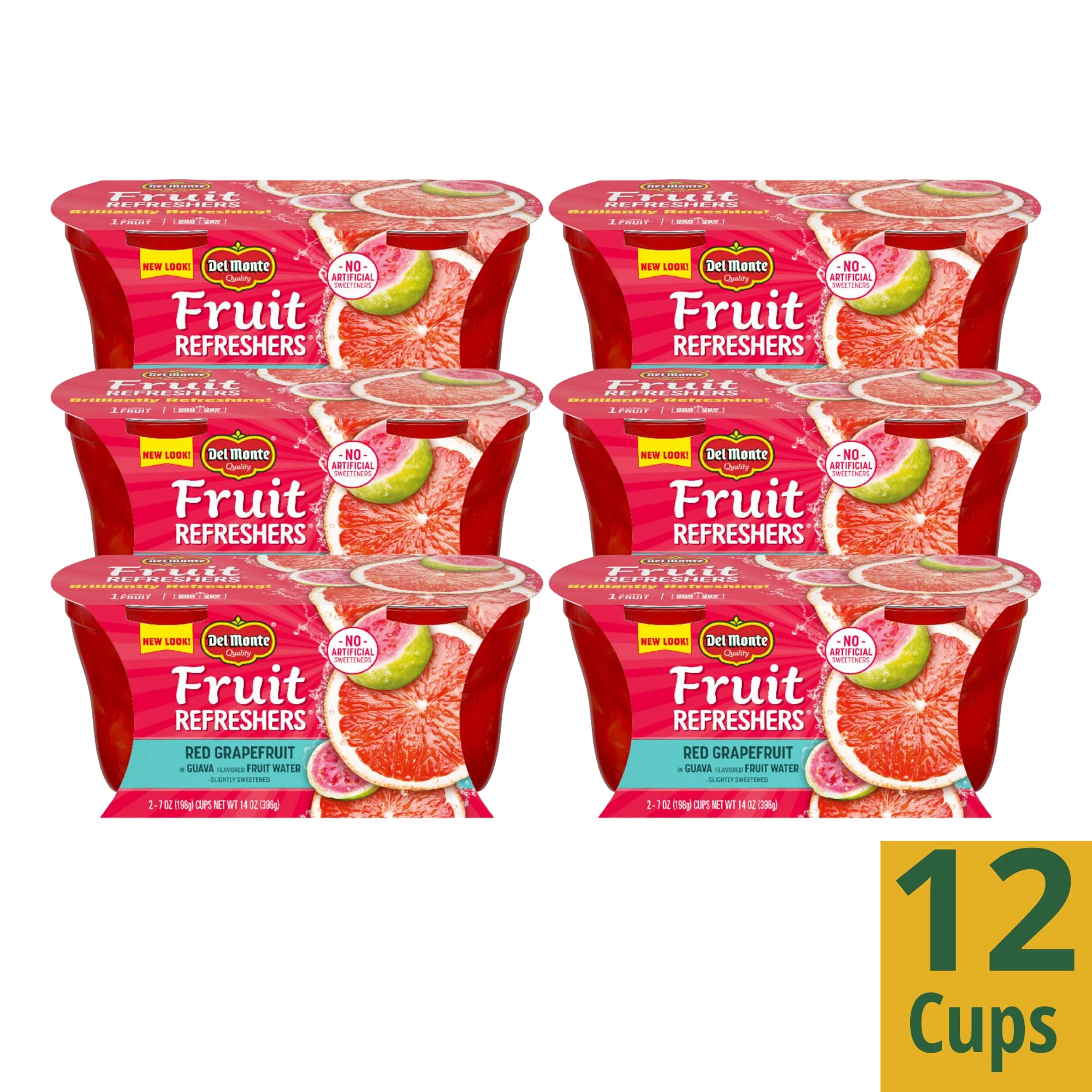 Del Monte Refreshers Red Grapefruit In Guava Fruit Water Cups, 7 Ounce (2 Count Per Pack, Pack Of 6)