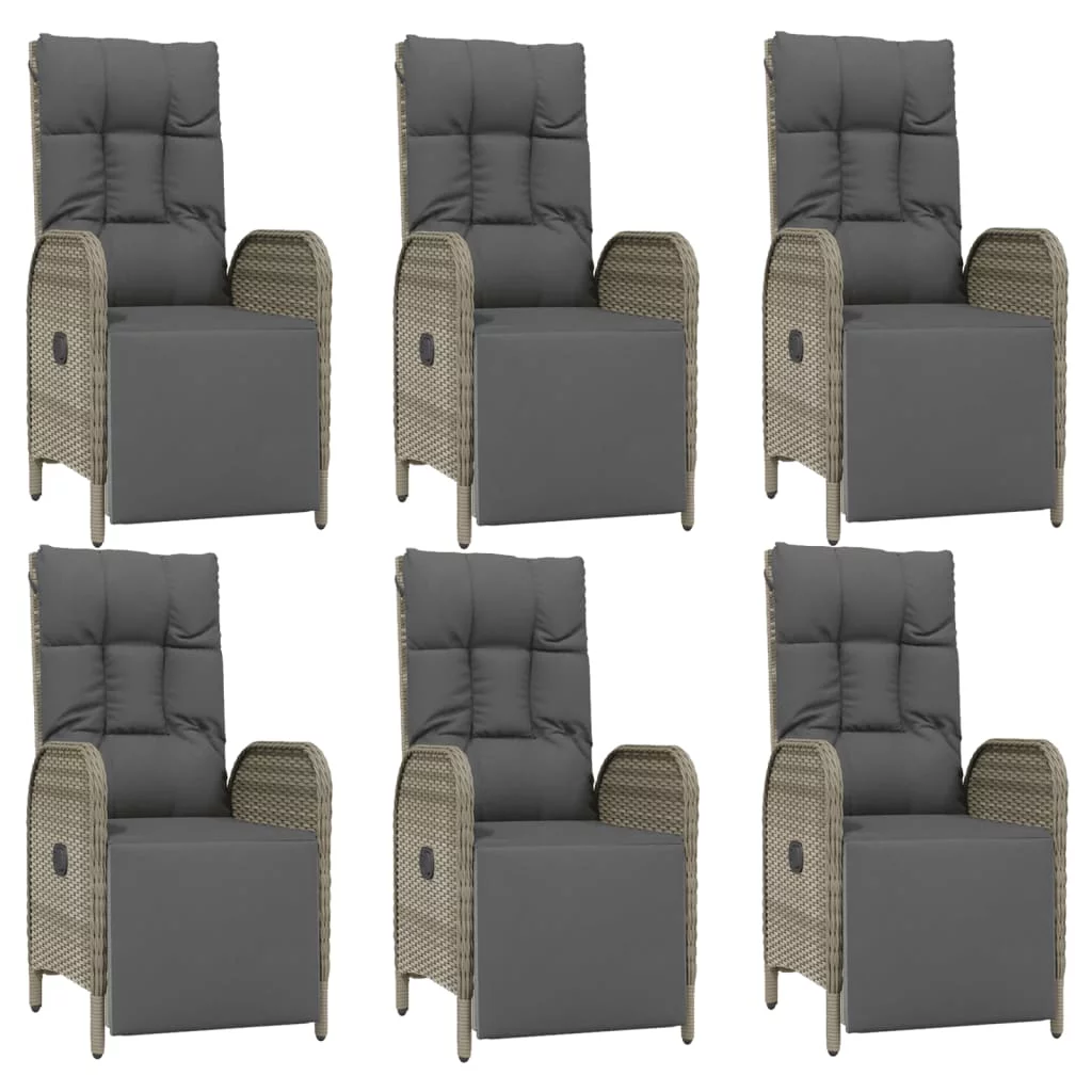 Dcenta 7 Piece Patio Dining Set with Cushions Gray Poly Rattan