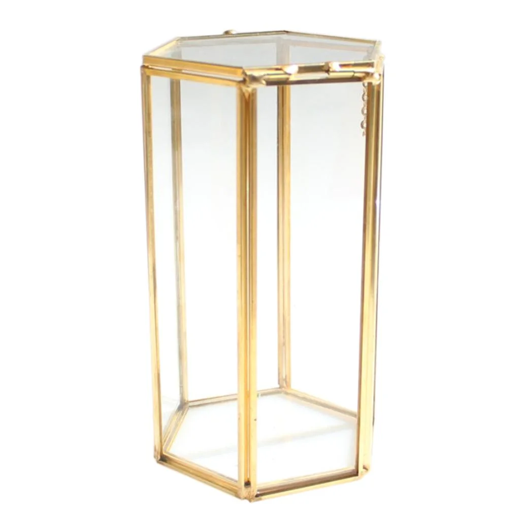 Hexagon Brass Glass Geometric Terrarium Succulent Planter Flower pot boxeses Tealight Candy Jewelry Holder Wedding Favor 9.5 x 9.5 x 16 cm