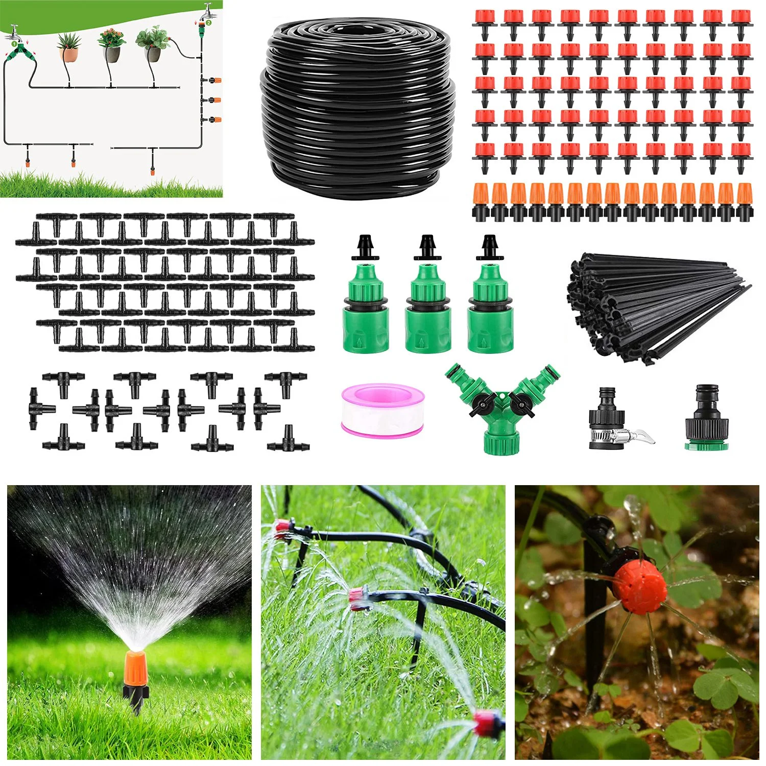 164FT Drip Irrigation Kit, iMounTEK Automatic Garden Irrigation System Misting Plant Watering Drip Kit for Garden Greenhouse Flower Bed Patio Lawn