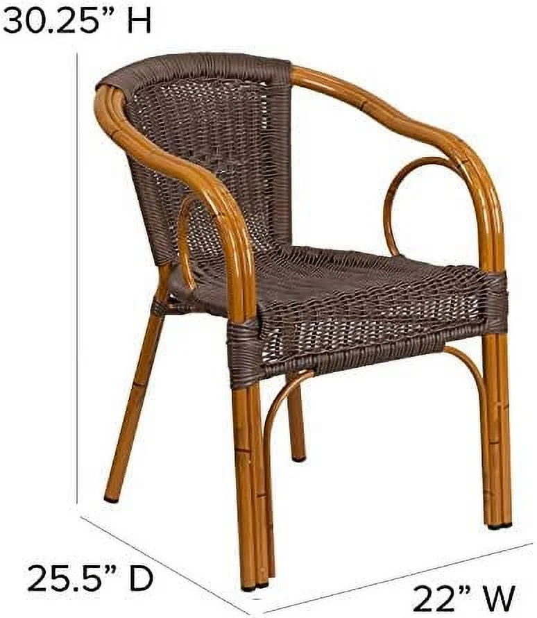CHNKH Dark Brown Rattan Patio Chair with Red -Aluminum Frame