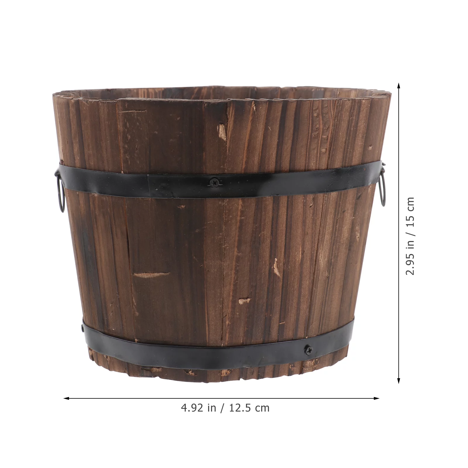 OUNONA Wooden Round Barrel Planter Flower Pots Home Office Garden Wedding Decor (Flat Mouth/Medium/Brown/15x12x13cm)