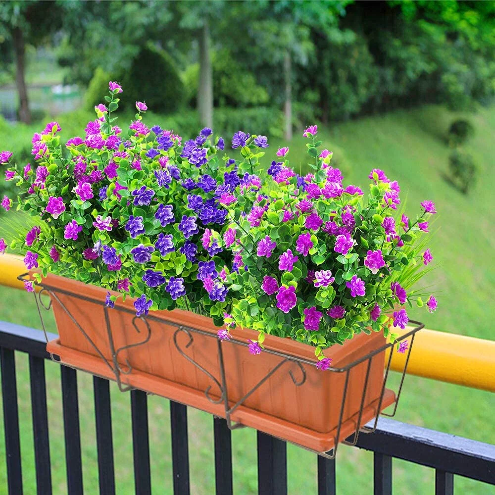 Sinhoon 6Pcs Artificial Flowers Fake Outdoor UV Resistant Plants Faux Plastic Outside Hanging Planter Home Garden Decor Flower