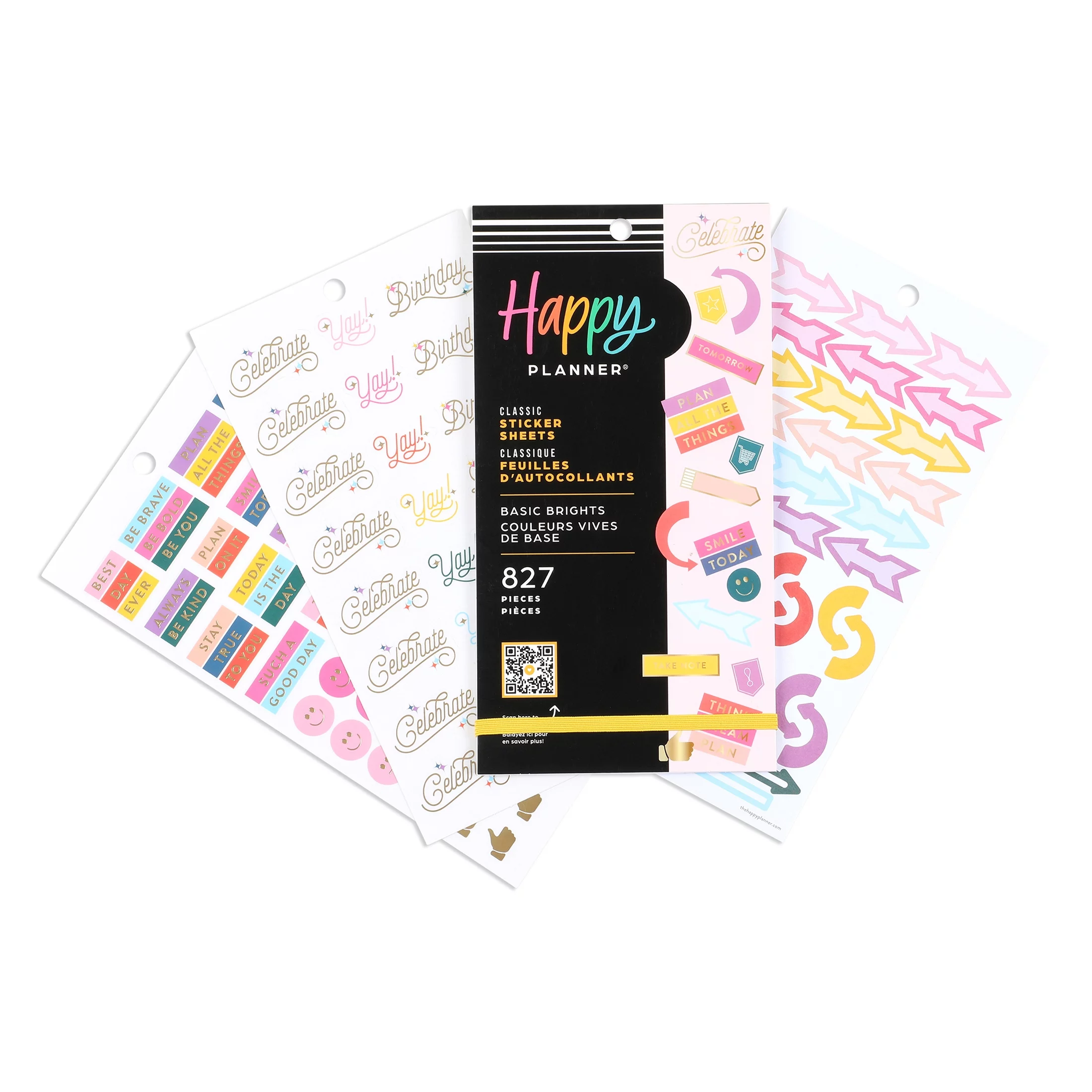Happy Planner, 10 Sheet Sticker Pack, Basic Brights Theme, 4.75 x 9