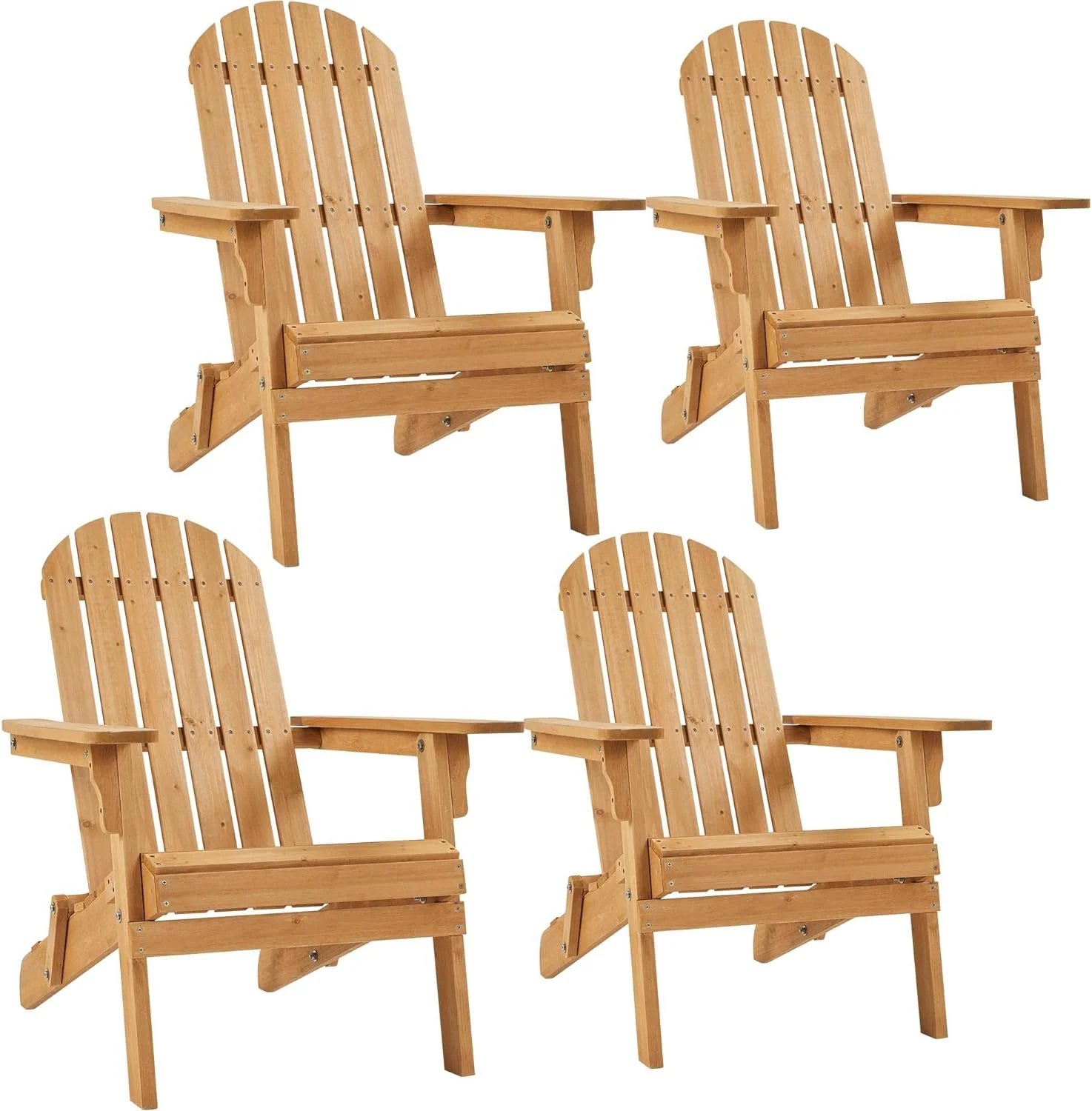 Yaheetech Folding Adirondack Chair Set of 4 Outdoor, 300LBS Solid Wood Garden Chair Weather Resistant, Fire Pit Lounge Chairs for Garden/Yard/Patio/Lawn, Natural Wood