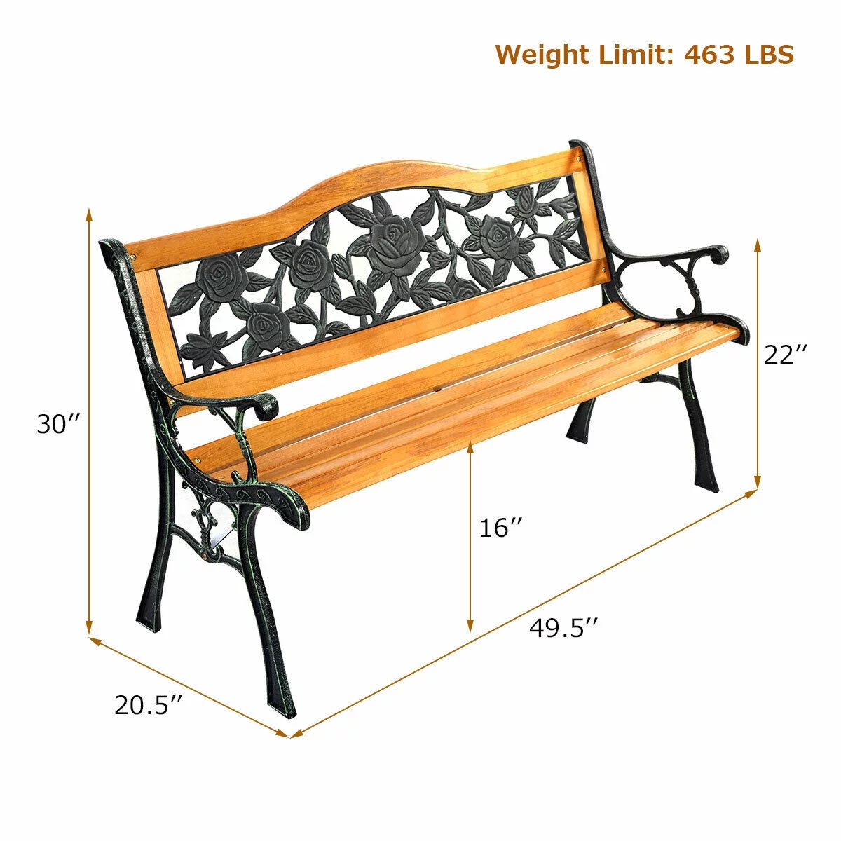 Patio Park Garden Bench Porch Path Chair Furniture Cast Iron Hardwood New