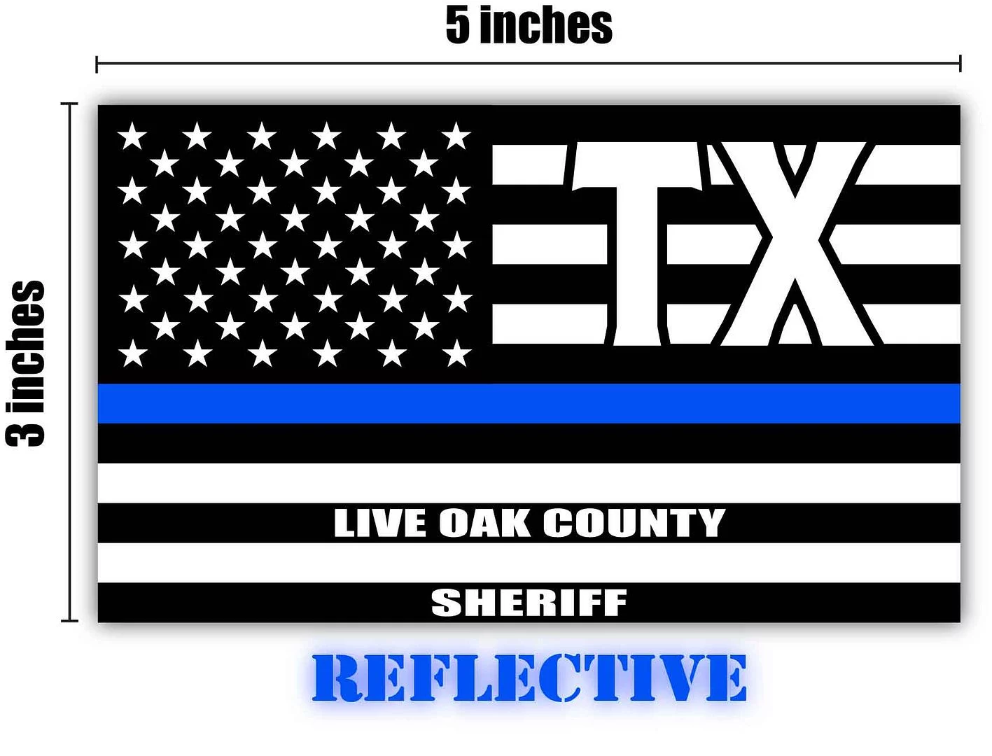Reflective Live Oak County Texas TX Thin Blue Line Stealthy Old Glory USA Flag | Honoring Law Enforcement Officers Sheriffs | County State Decal Bumper Sticker 3M Vinyl 3