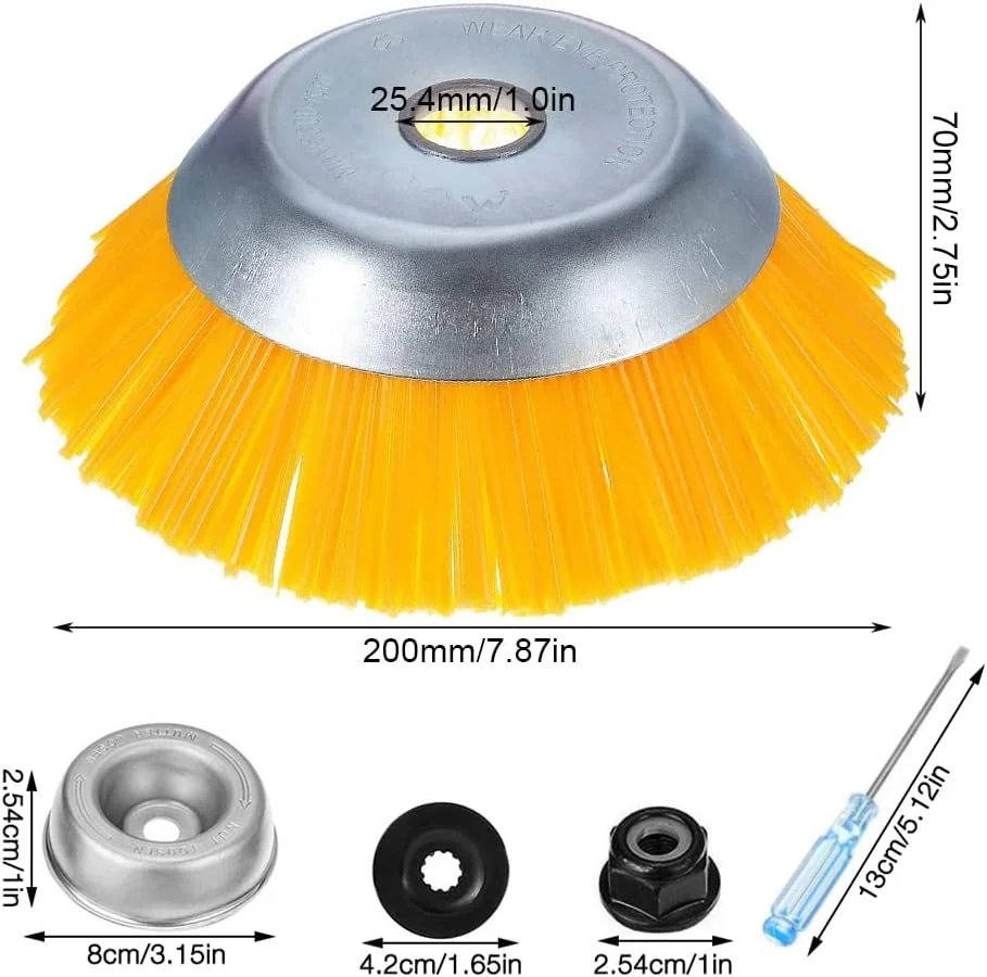 Weed cutting head, nylon rotary weeding brush, circular dust removal brush head, with 4 installation accessories, garden street lawn mower weeding brush head