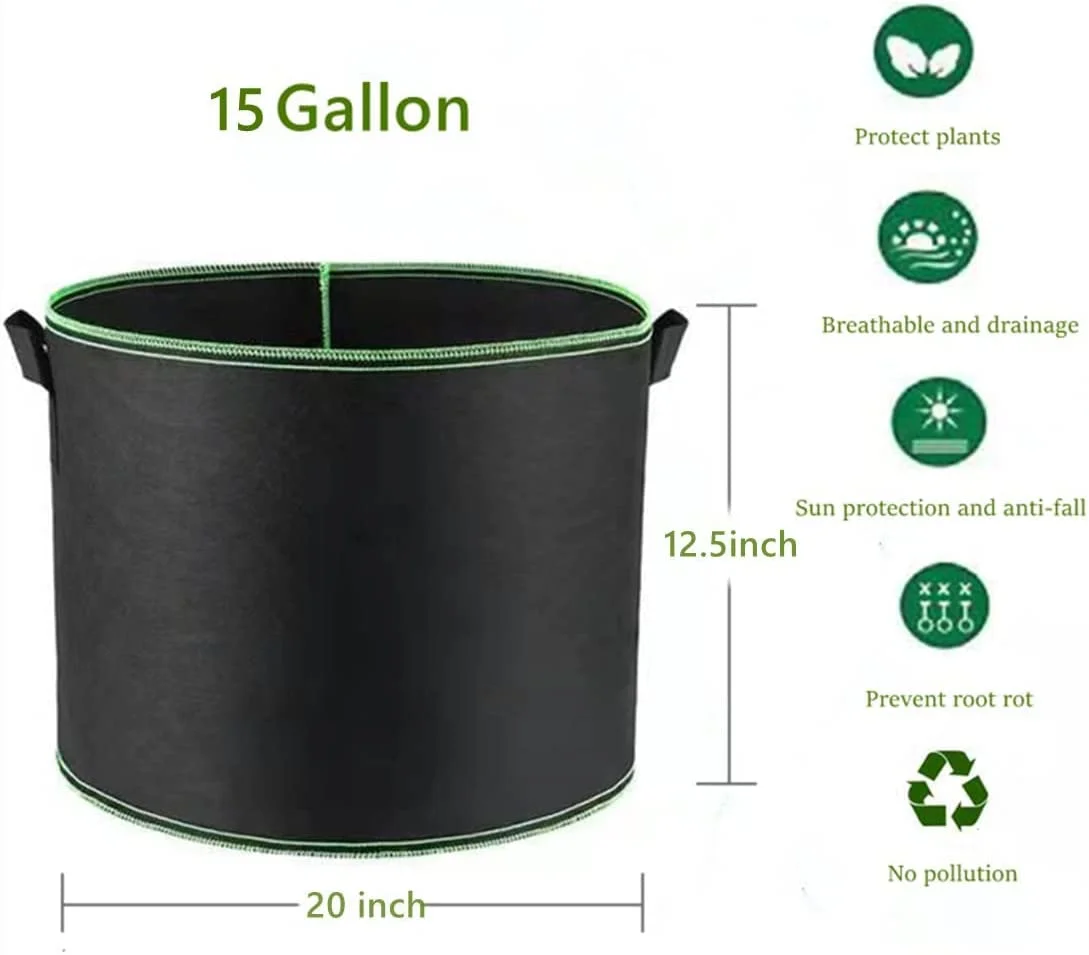 Namzi 5-Pack 15 Gallon Grow Bags Heavy Duty Thickened Nonwoven Fabric Pots Plant Grow Bags with Handles,for Low Stress Plant Training Fruits, Vegetables, and Flowers(Black)