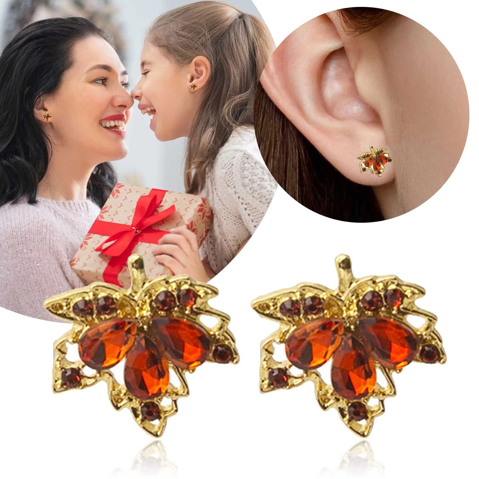 BOLUOYI Graduation Dress Sparkling Diamond Water Drop Maple Leaf Earrings Light Small Romanticss Autumn and Winter Silver Needle Earrings Female