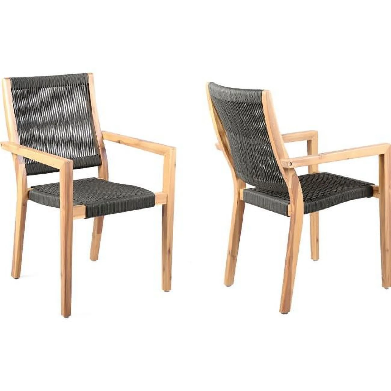 22.5 in. Madsen Outdoor Patio Charcoal Rope Arm Teak Chair - Set of 2