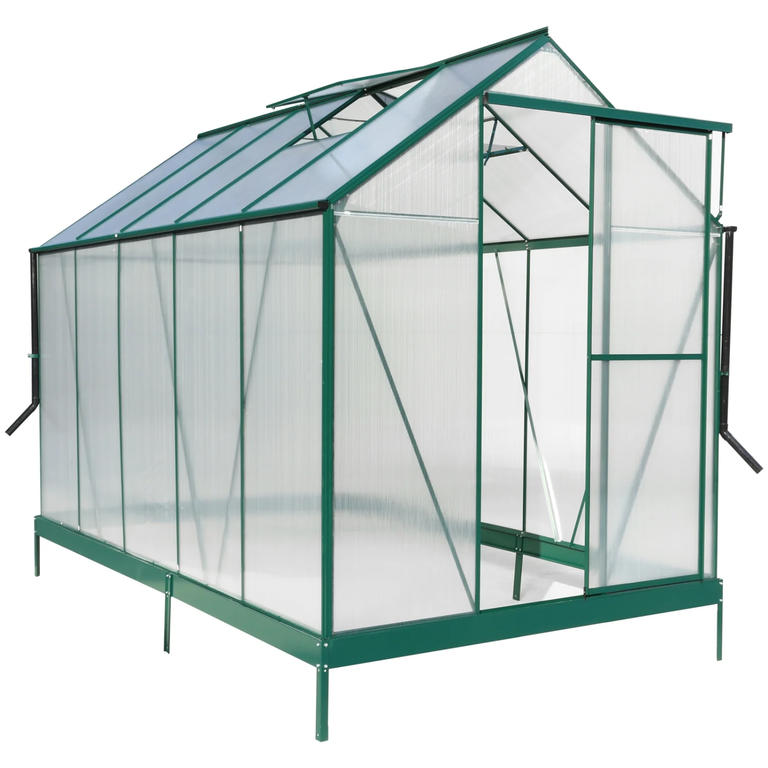 Heavy Duty Green Polycarbonate Greenhouse Kit with Rain Gutter  Vent  and Door for Backyard Garden - 6.3‘*10.2‘*7‘ Outdoor Aluminum Walk-in Green House in Green Color
