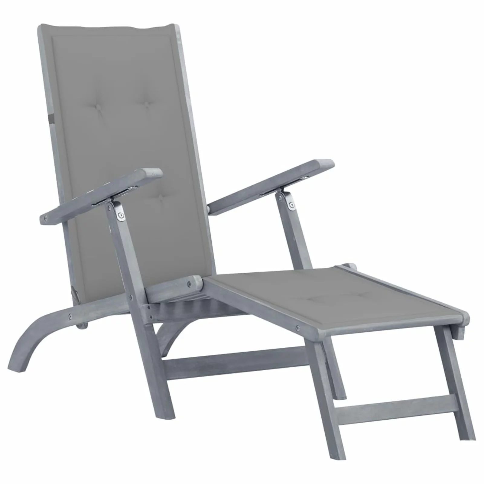 ikayaa Outdoor Deck Chair with Footrest and Cushion Solid Acacia Wood