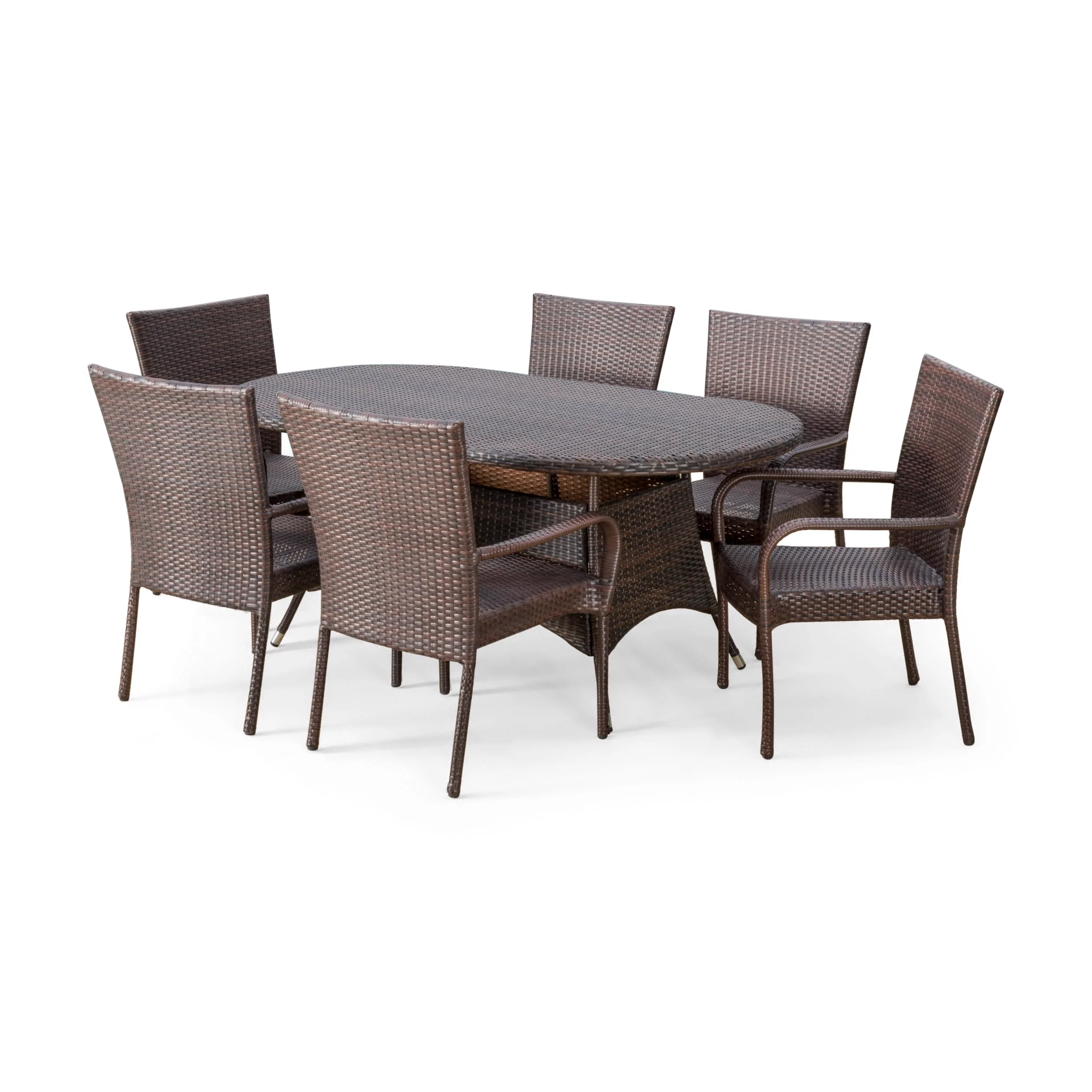 Slate Outdoor Wicker 7 Piece Dining Set, Multibrown