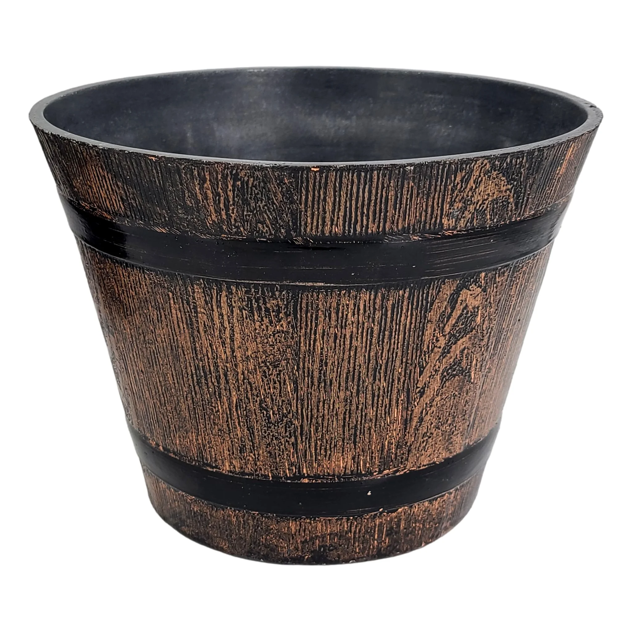 Realistic Wood Look Mini Barrel Planters Lightweight Durable Plastic Set of 4, Each 7” High x 8.5